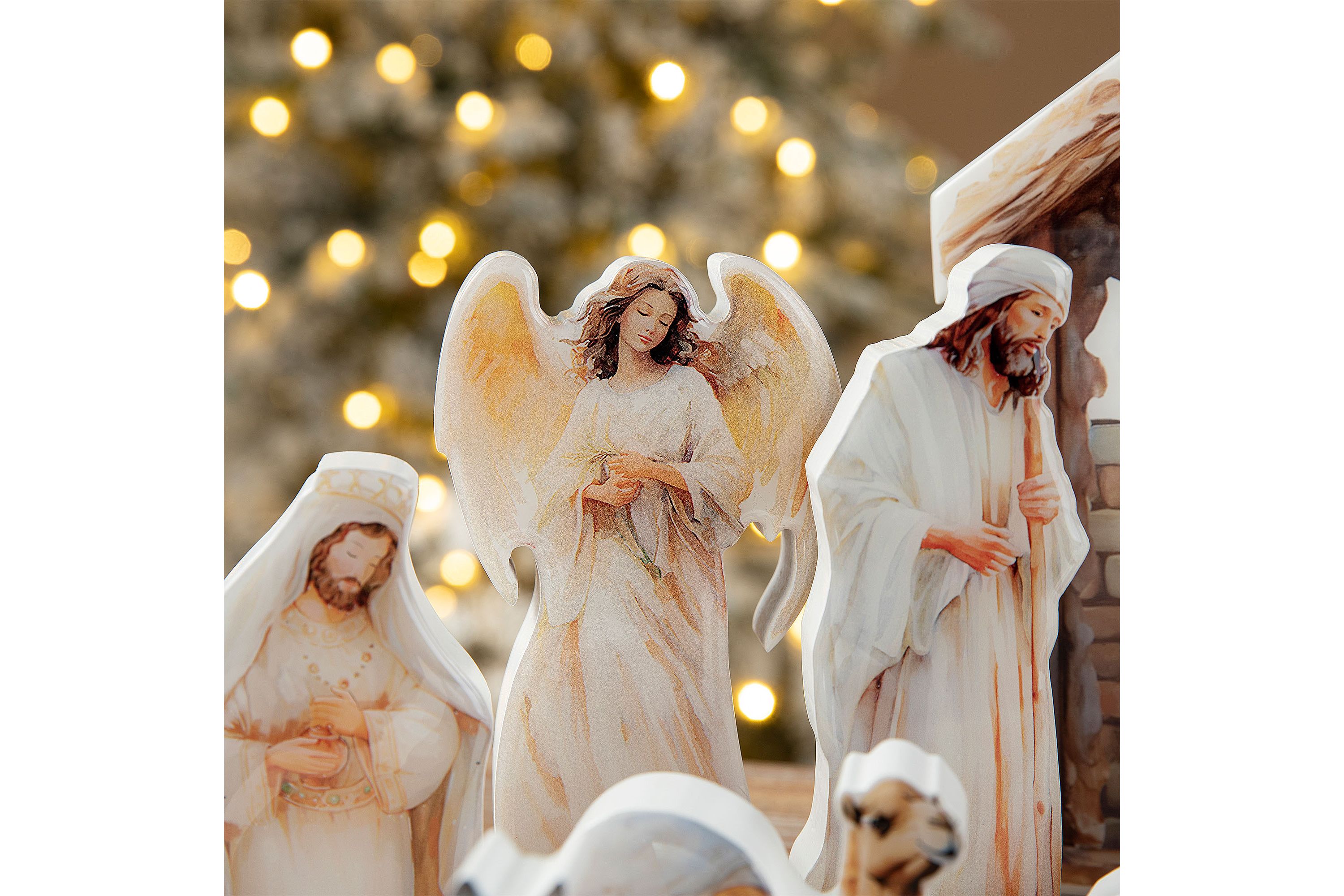 13pcs Christmas Wooden & Epoxy Resin Nativity Figurine Set