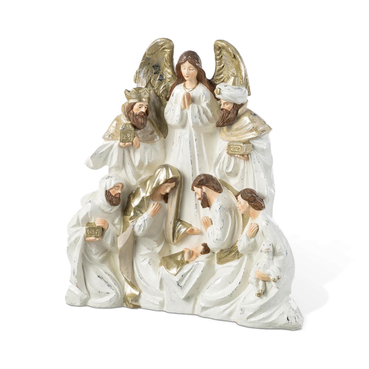 13"H Ivory/Gold Resin Nativity Figurine