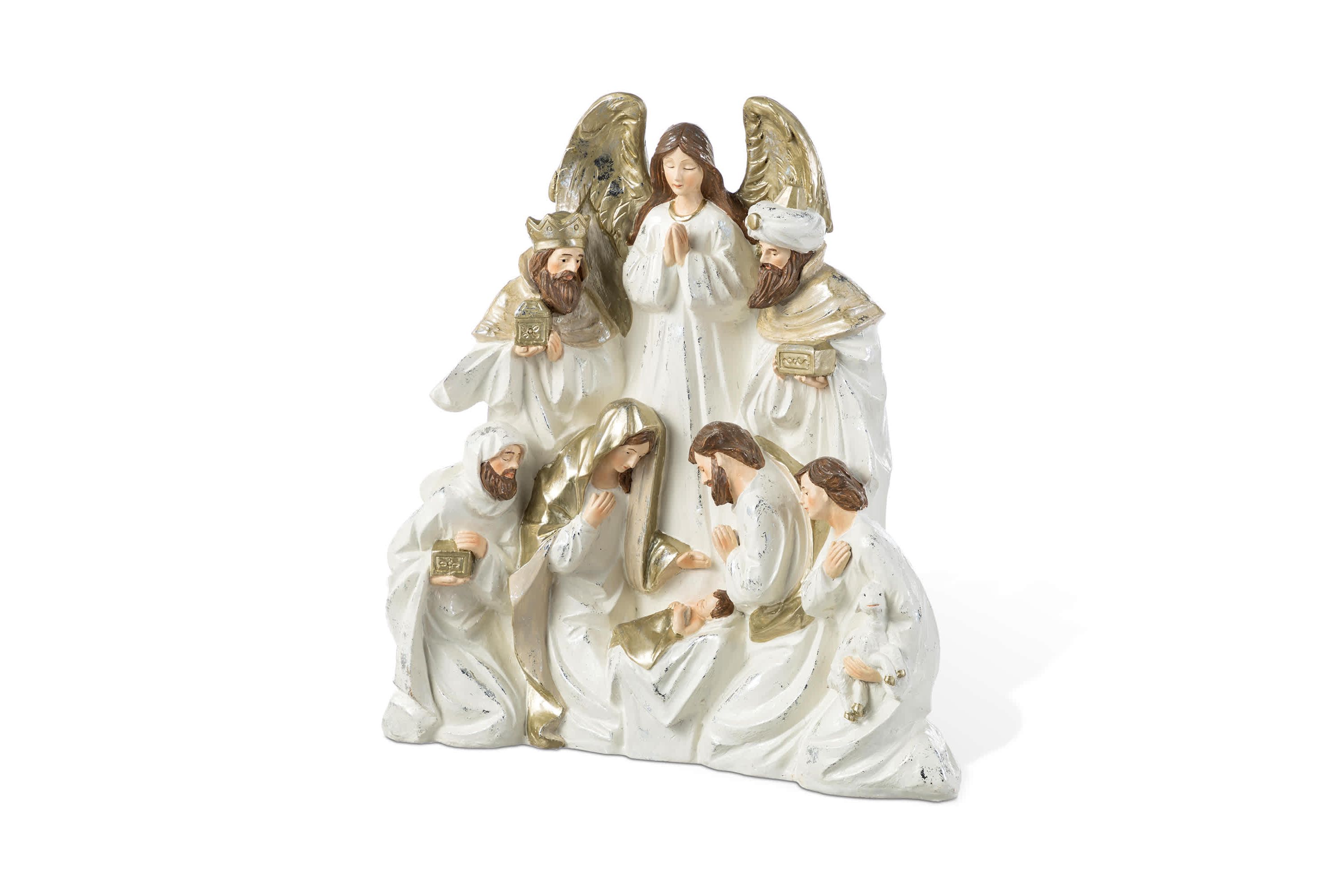 13"H Ivory/Gold Resin Nativity Figurine