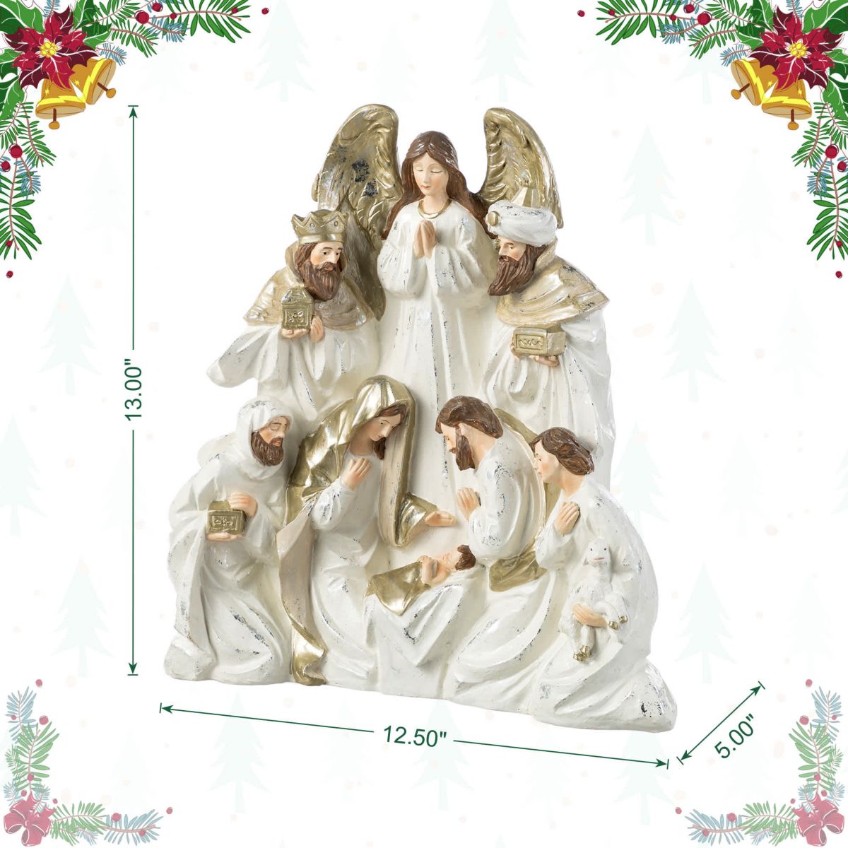 13"H Ivory/Gold Resin Nativity Figurine