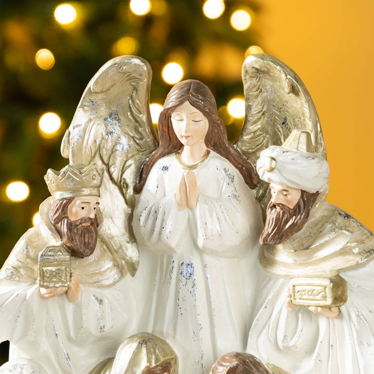 13"H Ivory/Gold Resin Nativity Figurine