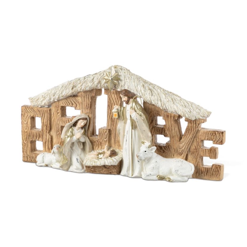 11.75"L Resin "BELIEVE" Holy Family Figurine