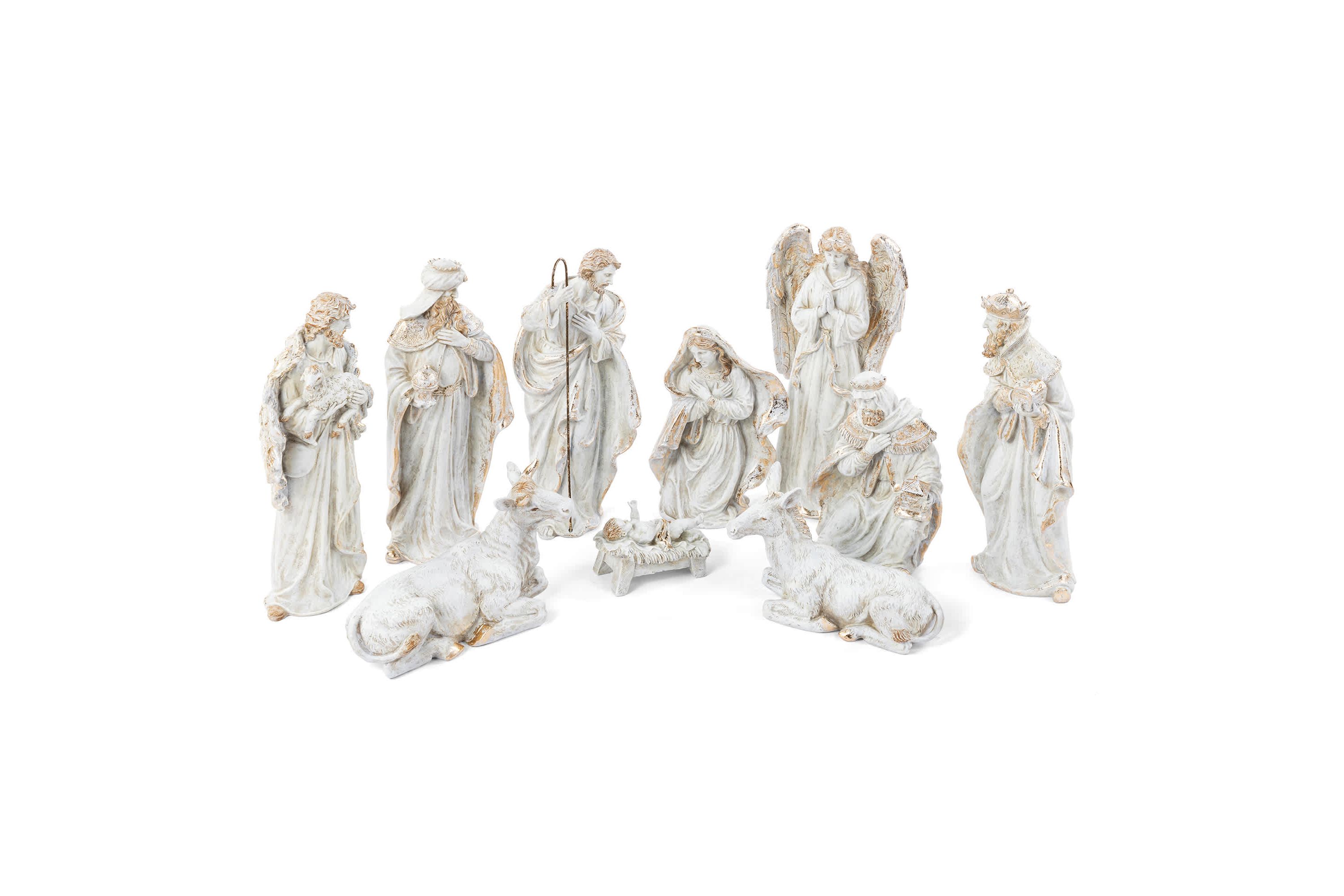 10pcs Ivory/Gold Resin Nativity Figurine Set