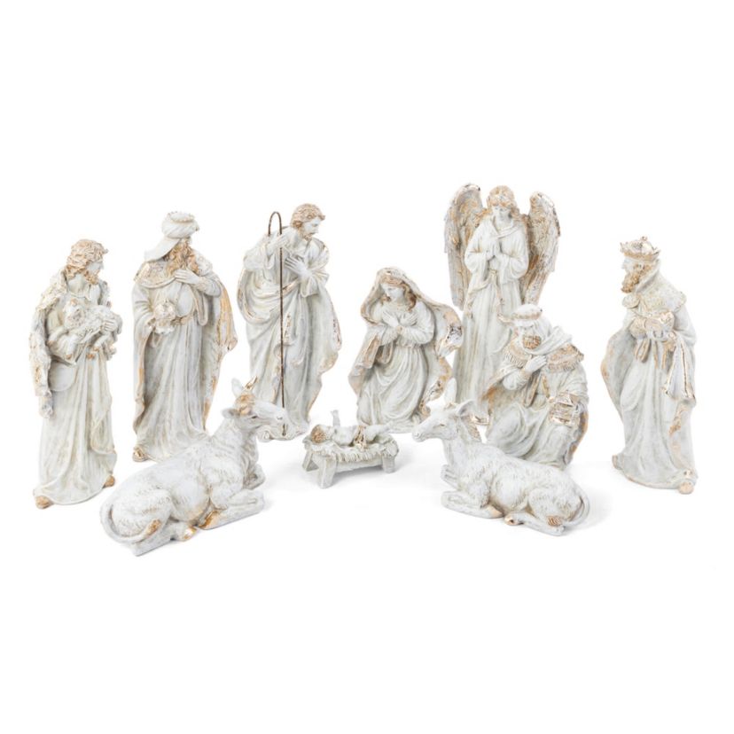 10pcs Ivory/Gold Resin Nativity Figurine Set