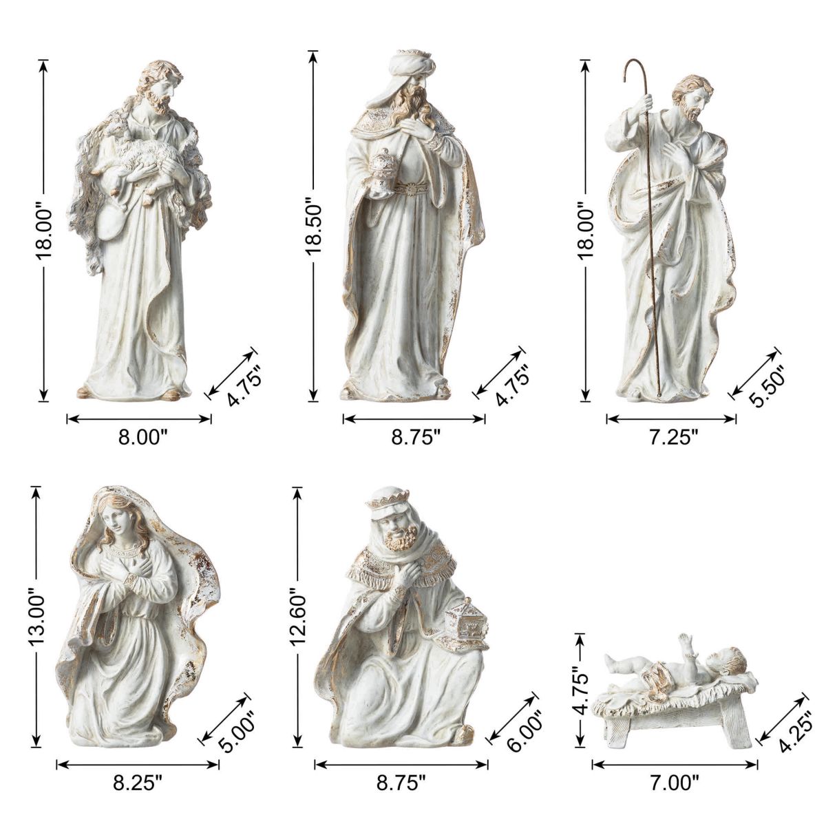 10pcs Ivory/Gold Resin Nativity Figurine Set