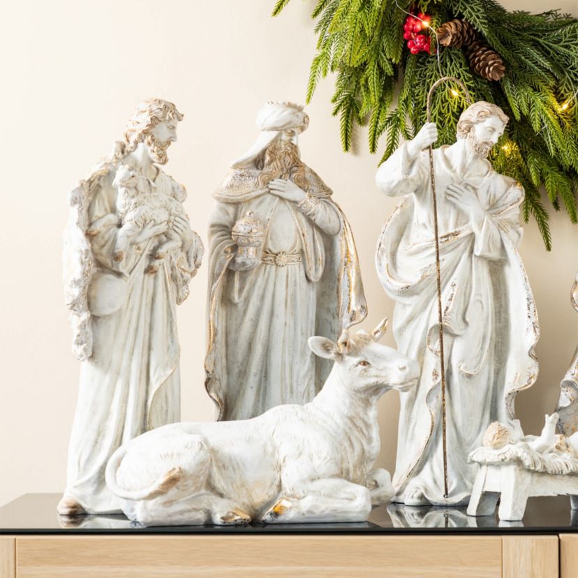 10pcs Ivory/Gold Resin Nativity Figurine Set