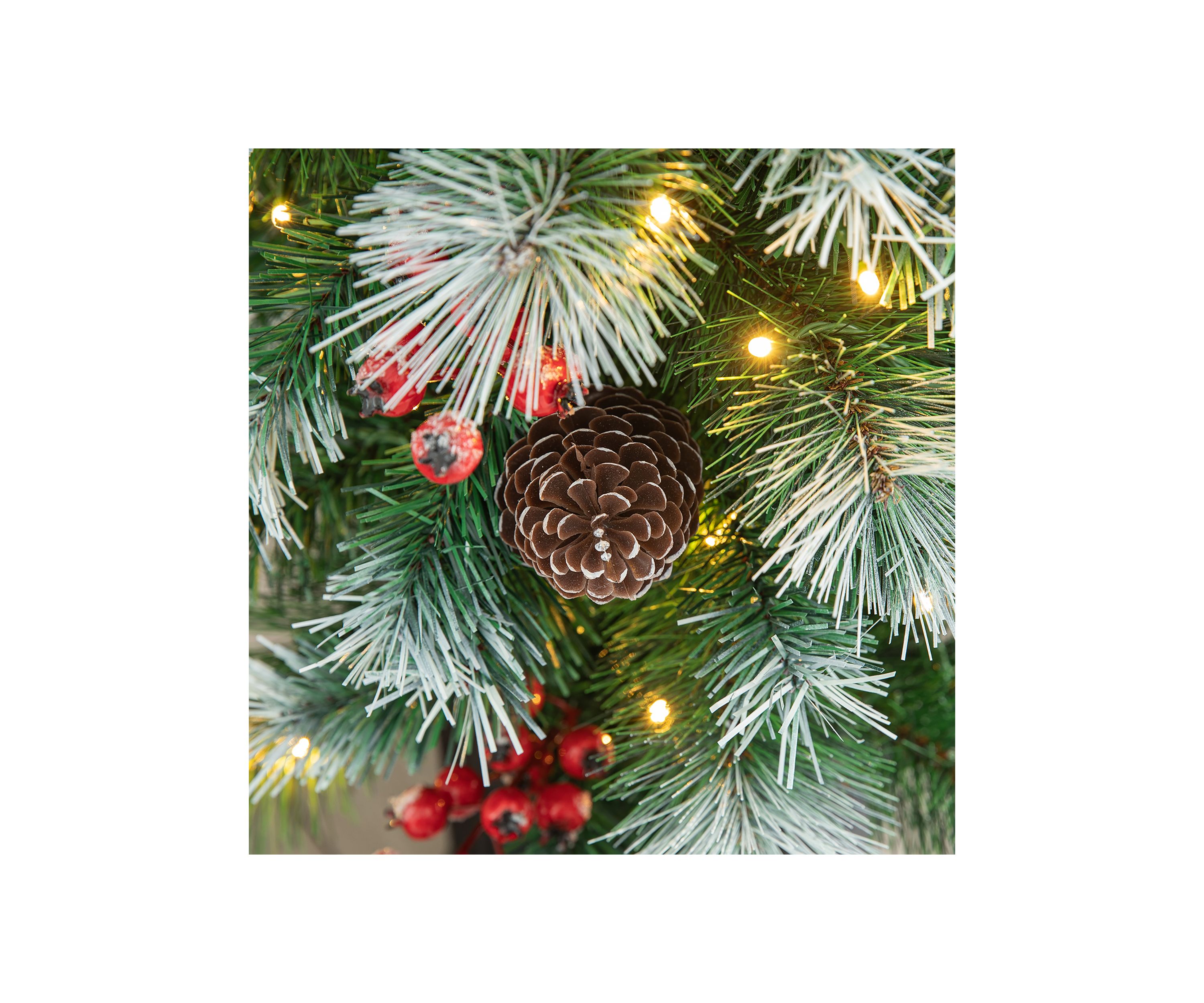 4 Pre-Lit Pine Artificial Christmas Porch Tree with Lights, Pinecones and Red Berries