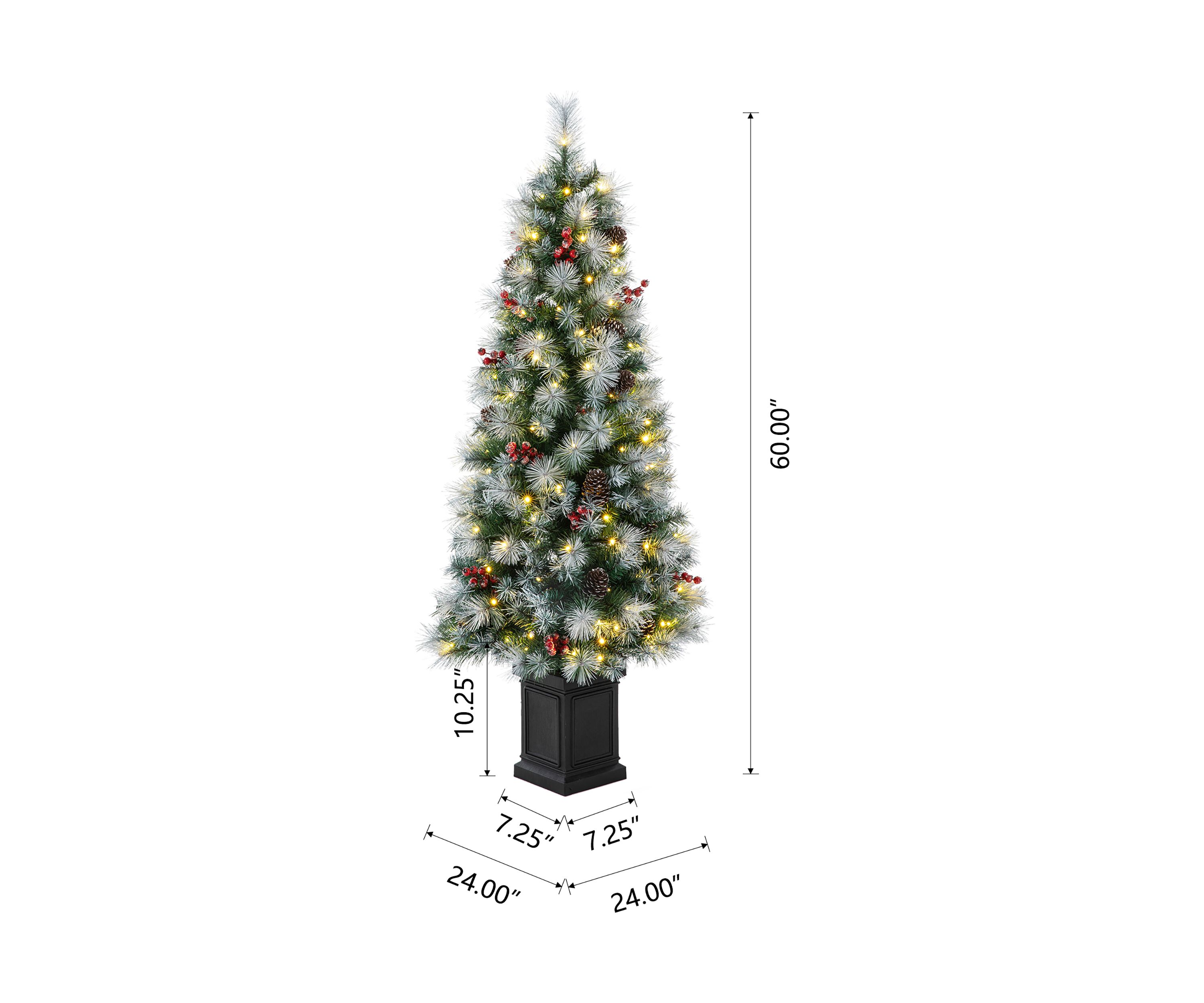 5 Pre-Lit Pine Artificial Christmas Porch Tree with Lights, Pinecones and Red Berries