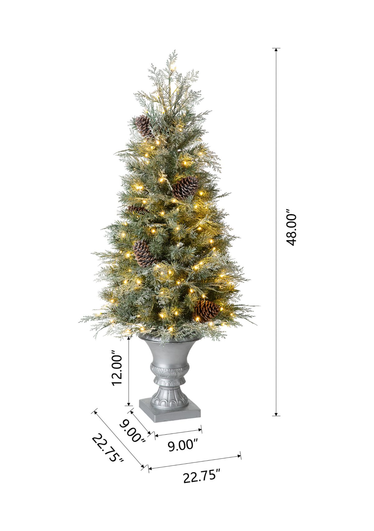 4 Pre-Lit Pine Artificial Christmas Porch Tree with Lights and Pinecones