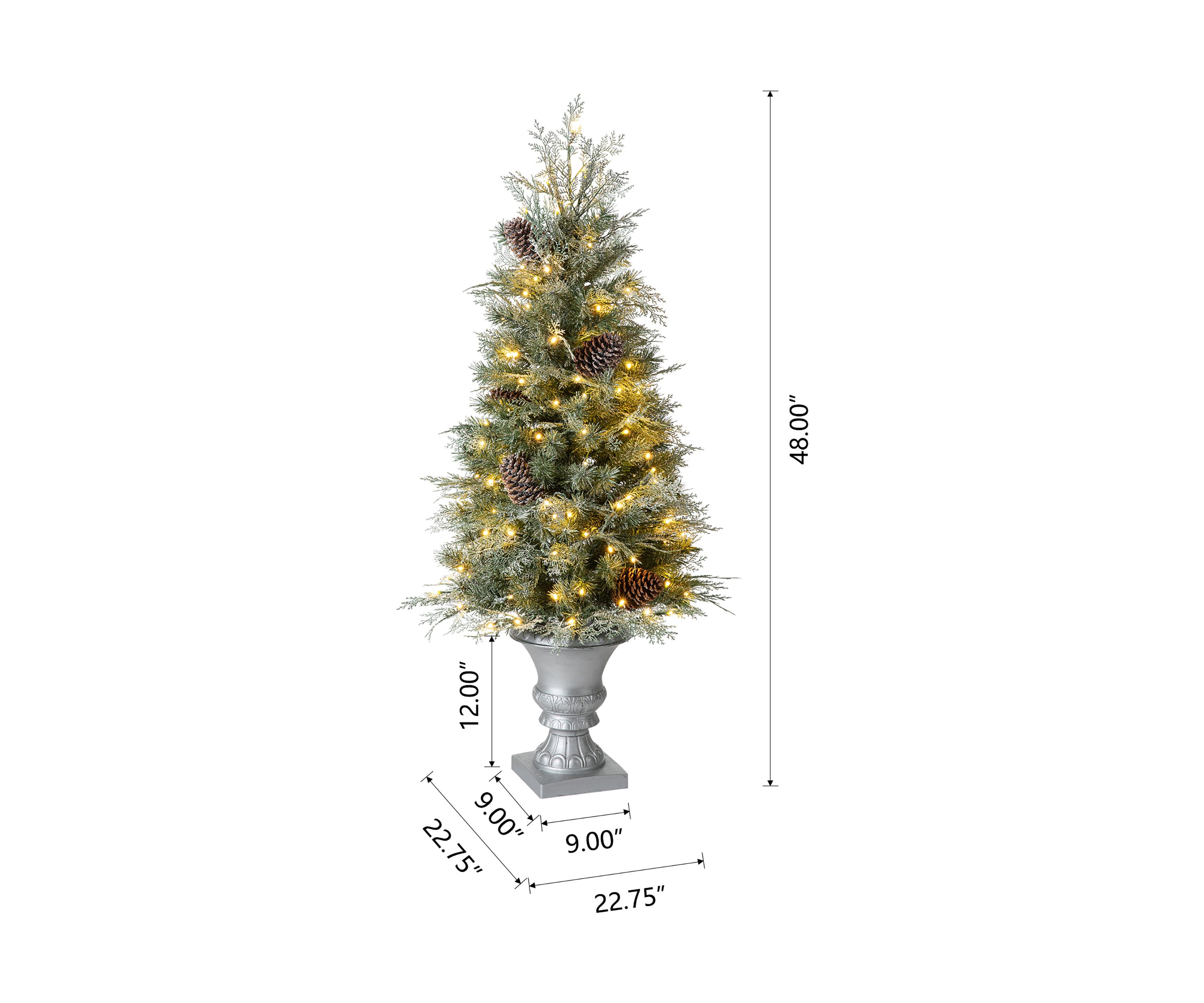4 Pre-Lit Pine Artificial Christmas Porch Tree with Lights and Pinecones