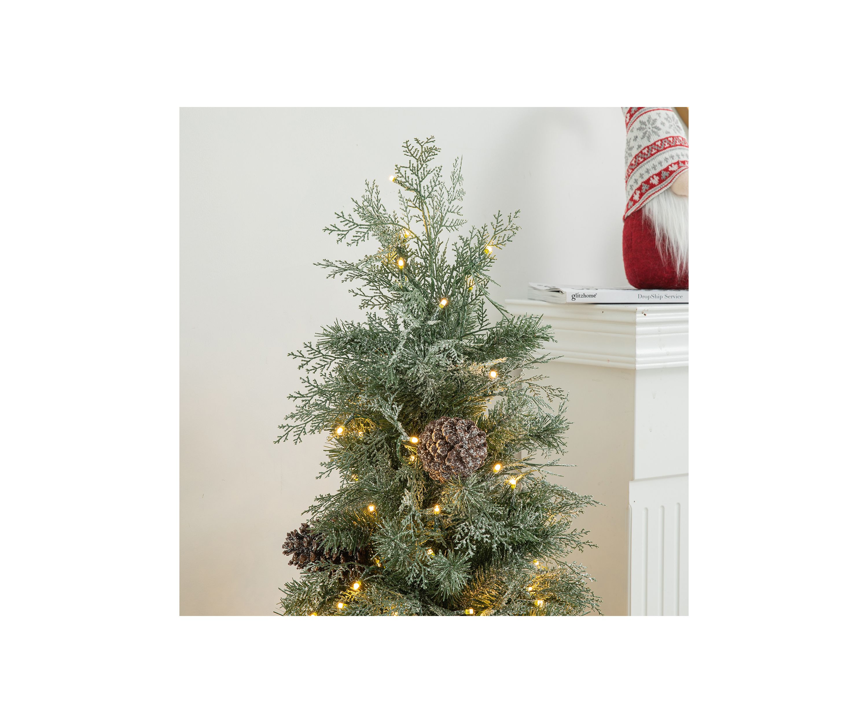 4 Pre-Lit Pine Artificial Christmas Porch Tree with Lights and Pinecones
