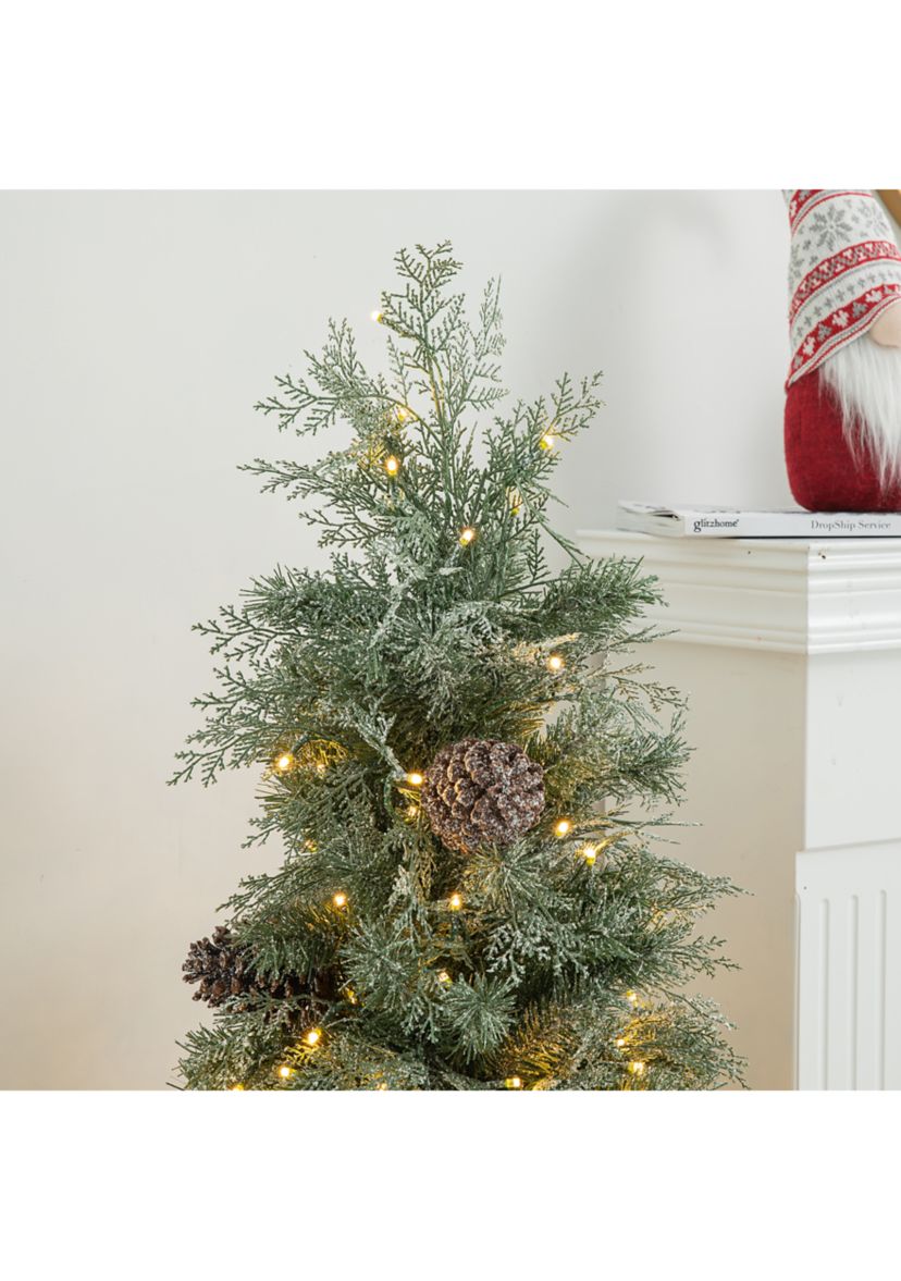 4 Pre-Lit Pine Artificial Christmas Porch Tree with Lights and Pinecones