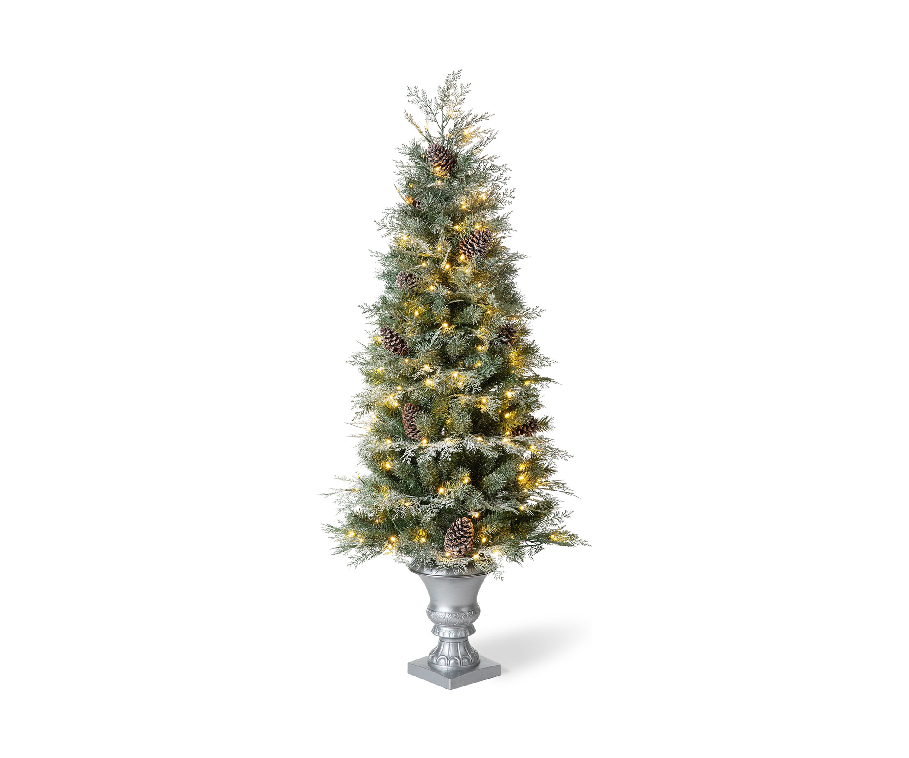 5 Pre-Lit Pine Artificial Christmas Porch Tree with Lights and Pinecones