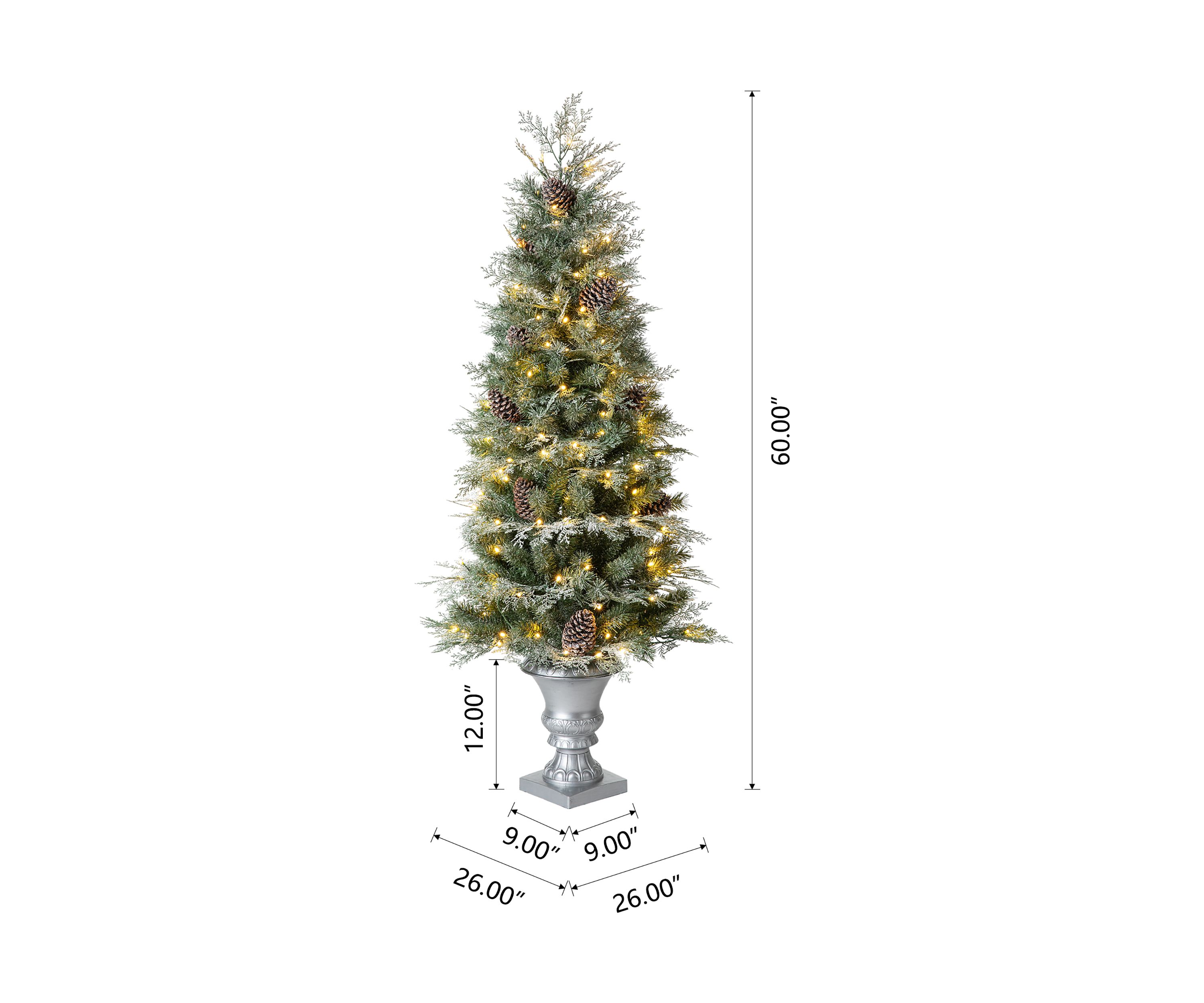5 Pre-Lit Pine Artificial Christmas Porch Tree with Lights and Pinecones