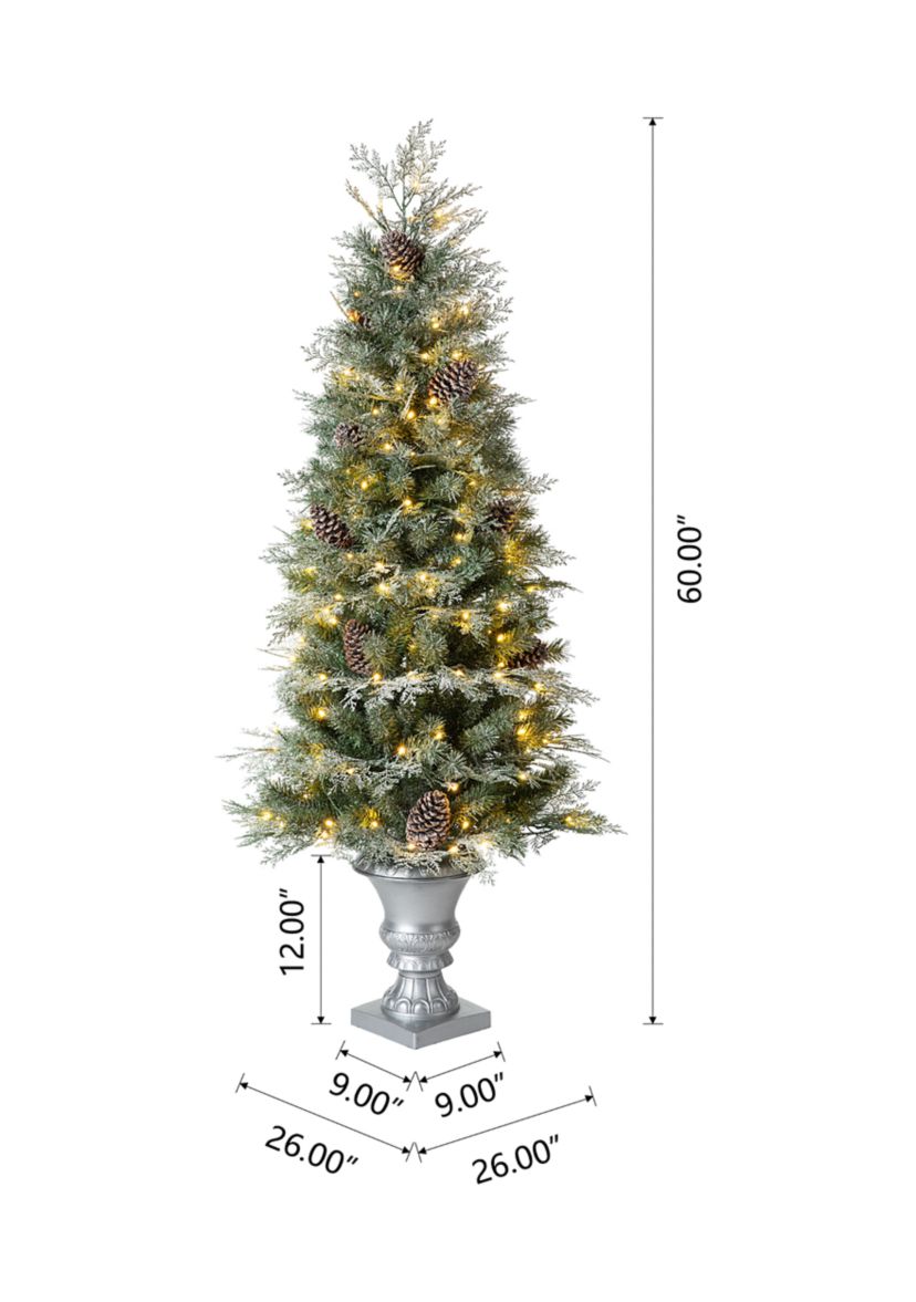 5 Pre-Lit Pine Artificial Christmas Porch Tree with Lights and Pinecones