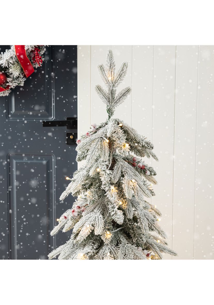 4-foot Pre-Lit Flocked Fir Artificial Christmas Porch Tree with 100 Warm White Lights and Red Berries