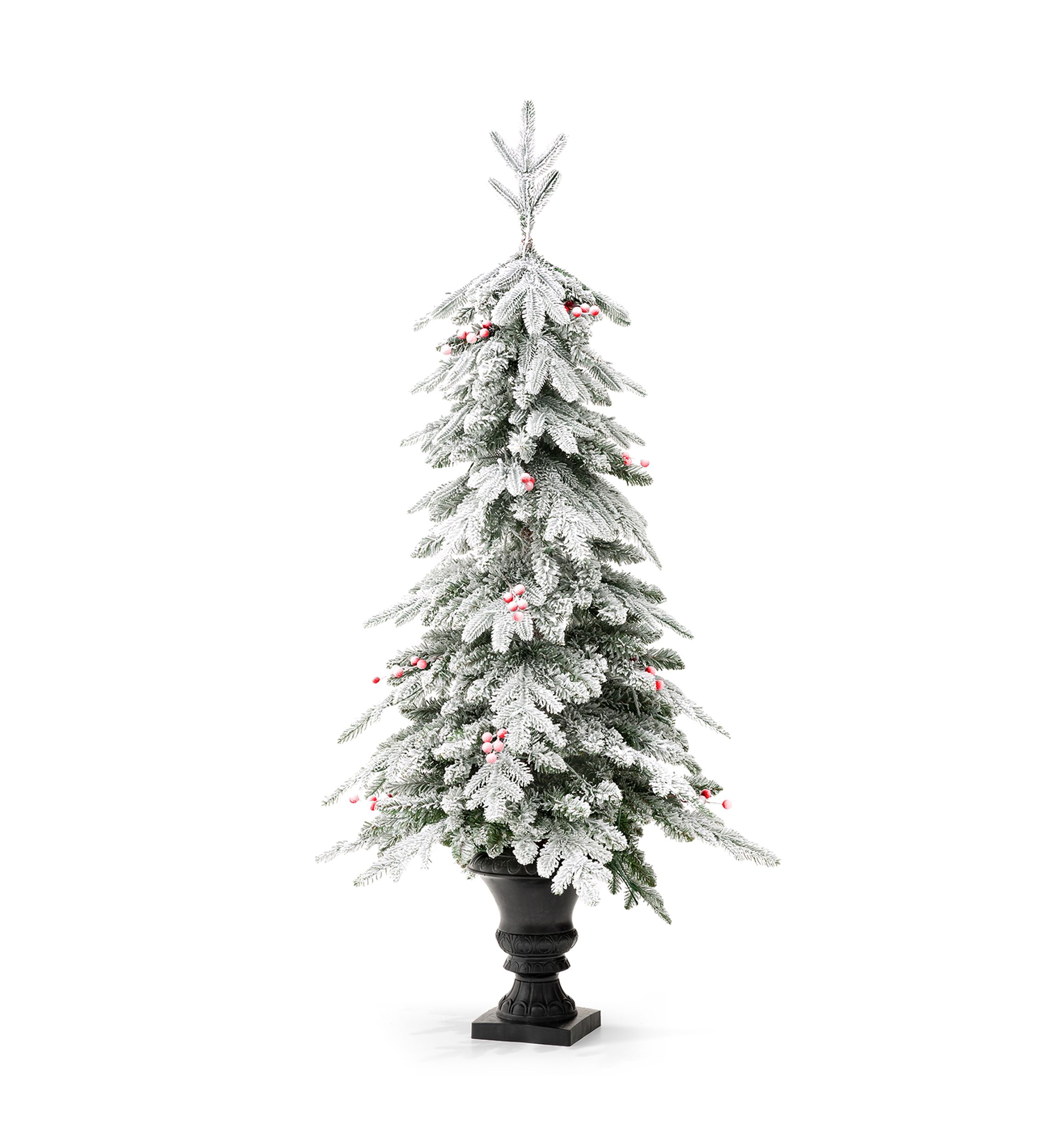 5-foot Pre-Lit Flocked Fir Artificial Christmas Porch Tree with 150 Warm White Lights and Red Berries