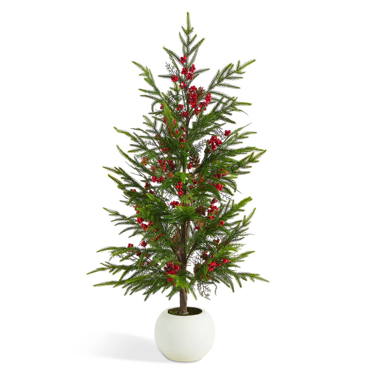 37.5"H Christmas Greenery PE Dripping Pine Porch Tree with Pinecones and Red Berries