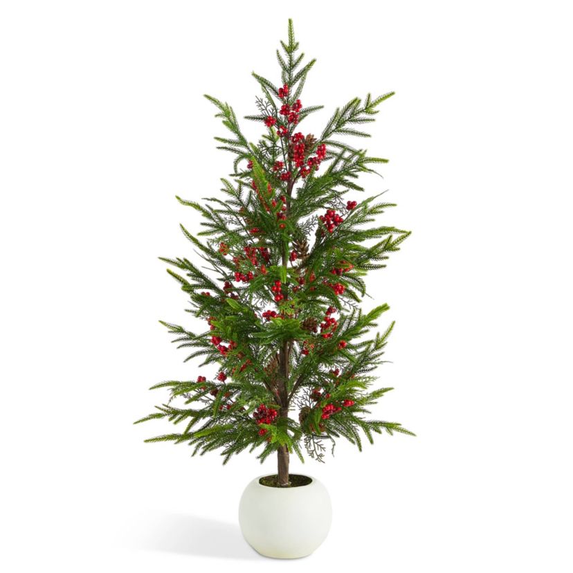 37.5"H Christmas Greenery PE Dripping Pine Porch Tree with Pinecones and Red Berries