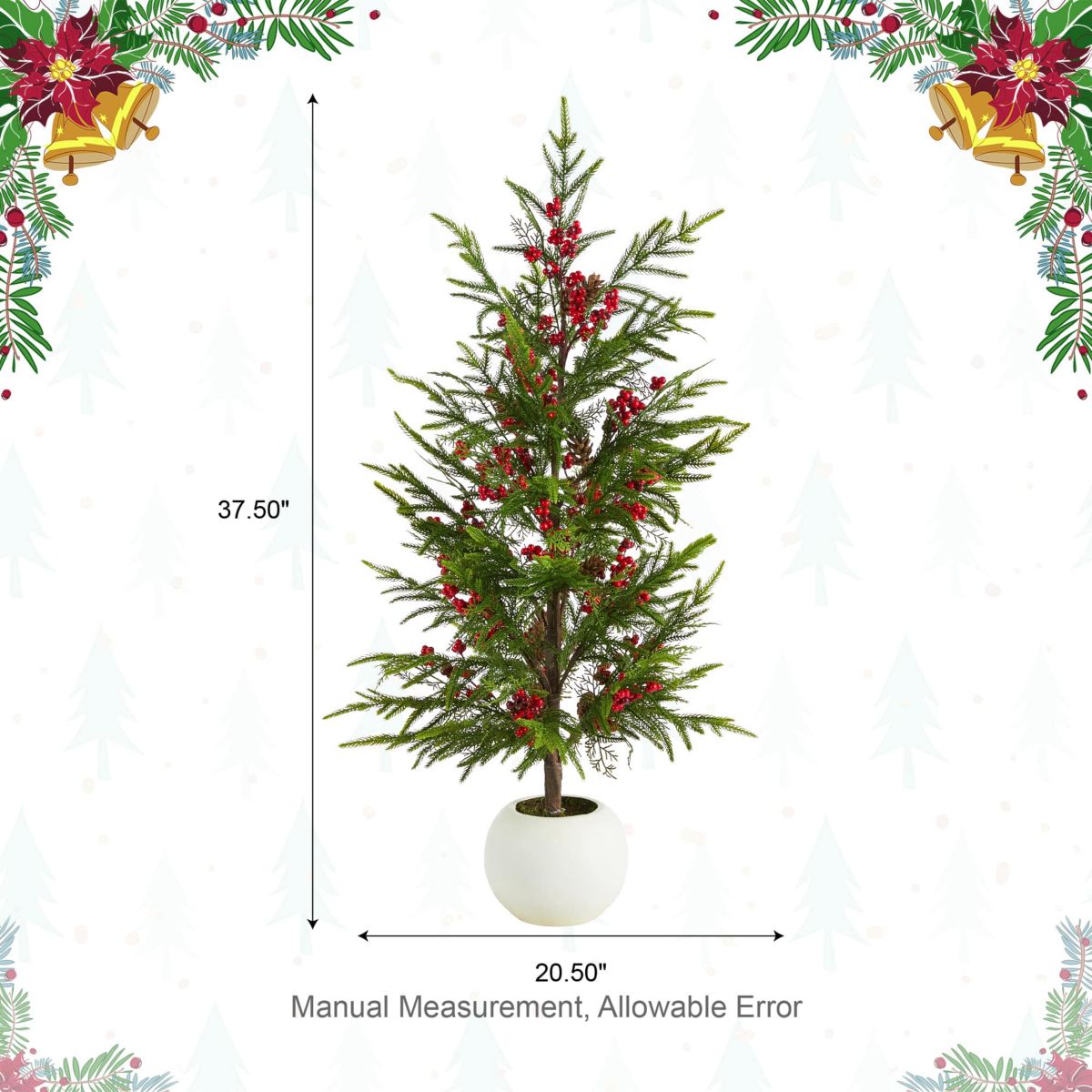 37.5"H Christmas Greenery PE Dripping Pine Porch Tree with Pinecones and Red Berries