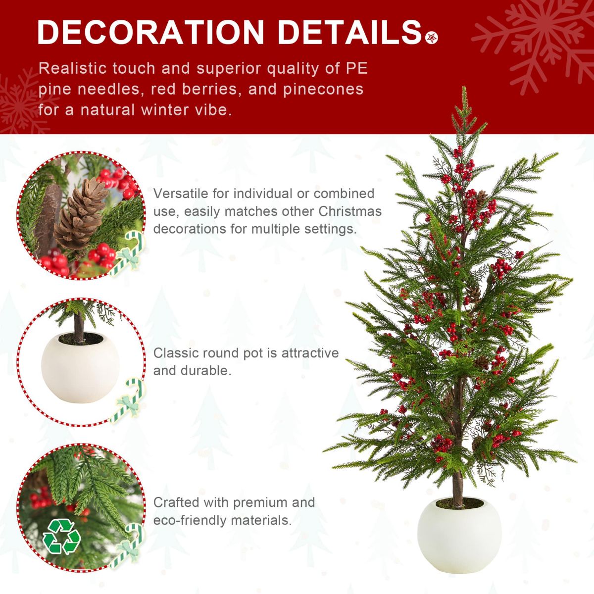 37.5"H Christmas Greenery PE Dripping Pine Porch Tree with Pinecones and Red Berries