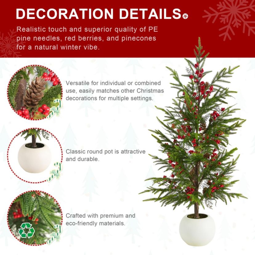 37.5"H Christmas Greenery PE Dripping Pine Porch Tree with Pinecones and Red Berries