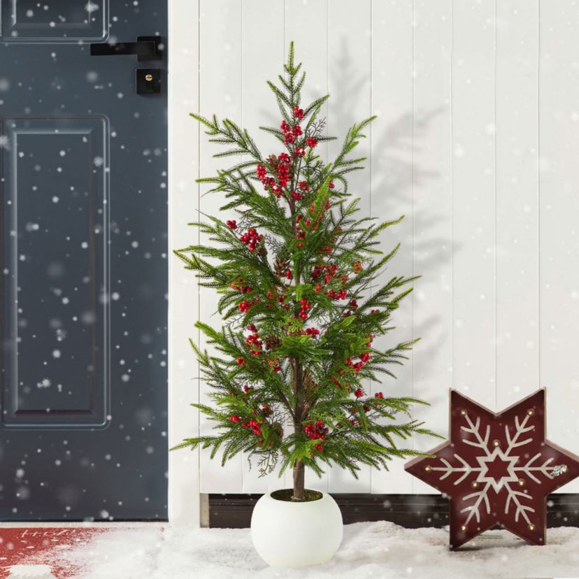 37.5"H Christmas Greenery PE Dripping Pine Porch Tree with Pinecones and Red Berries
