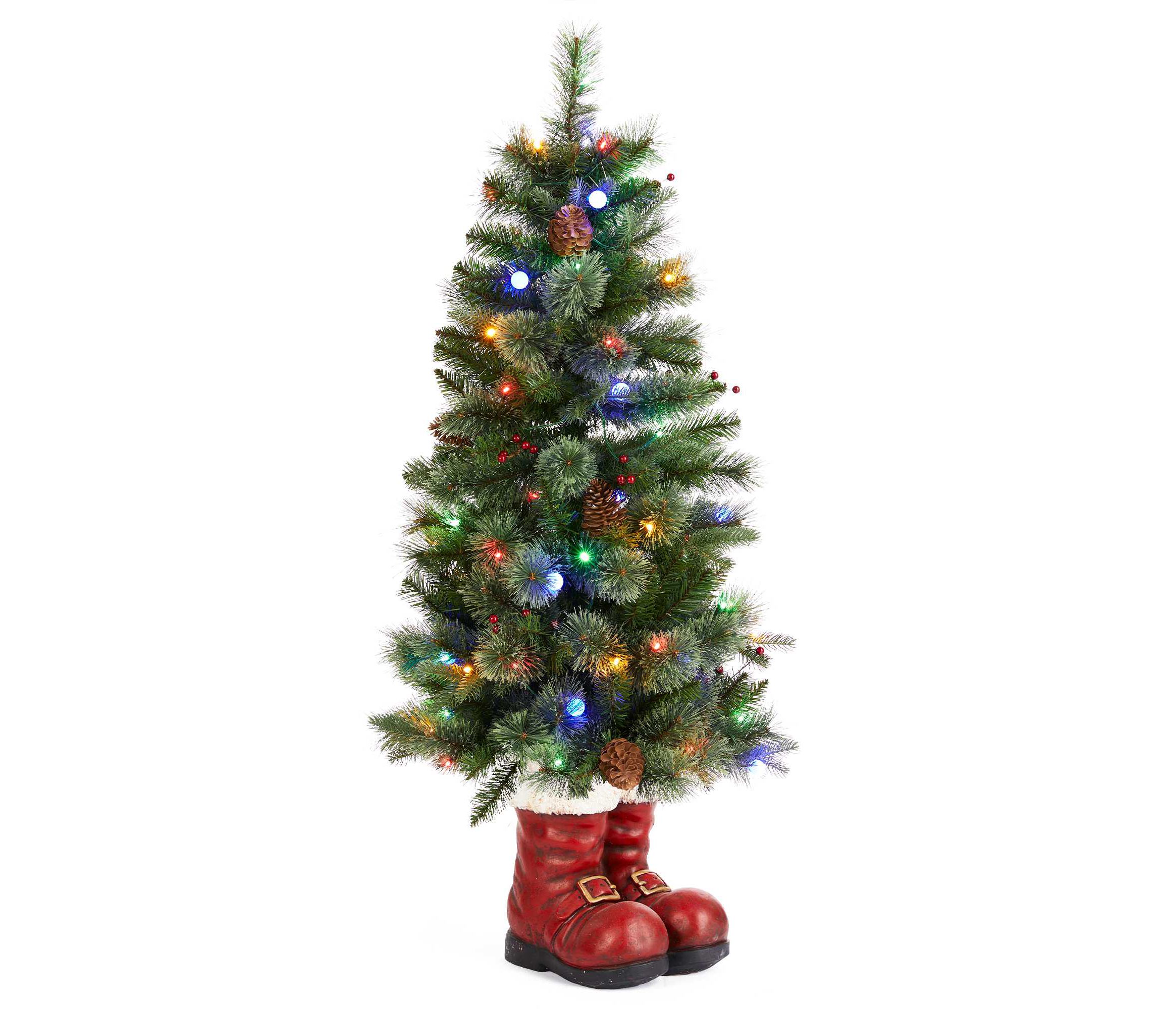 4.5ft Christmas Santa Boots Porch Tree with 75 Warm White/Multi-color LED Lights, including 18 globe LED Lights,9 function w/Foot Pedal