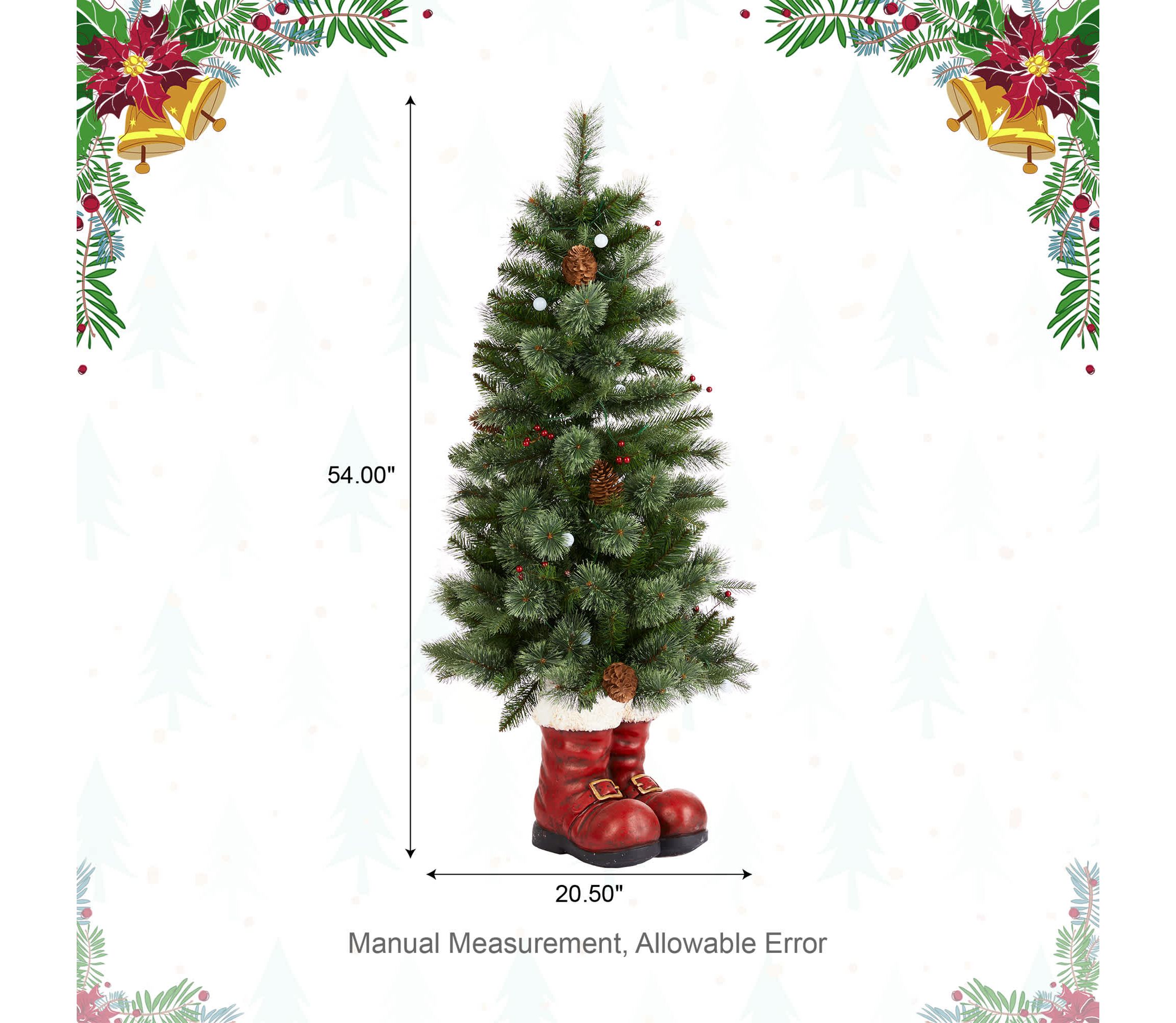 4.5ft Christmas Santa Boots Porch Tree with 75 Warm White/Multi-color LED Lights, including 18 globe LED Lights,9 function w/Foot Pedal