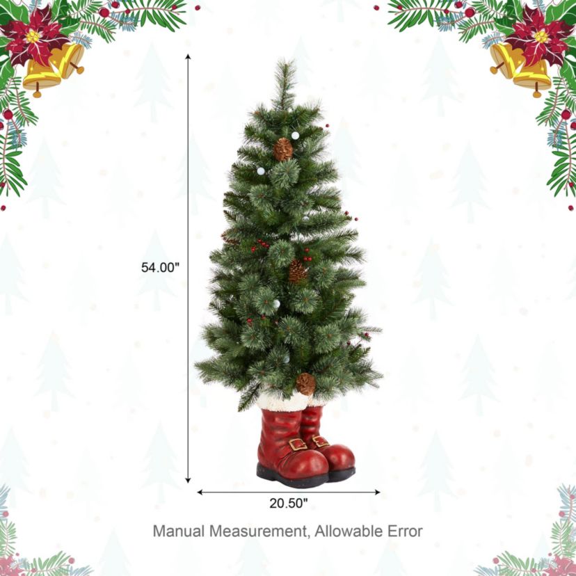 4.5ft Christmas Santa Boots Porch Tree with 75 Warm White/Multi-color LED Lights, including 18 globe LED Lights,9 function w/Foot Pedal