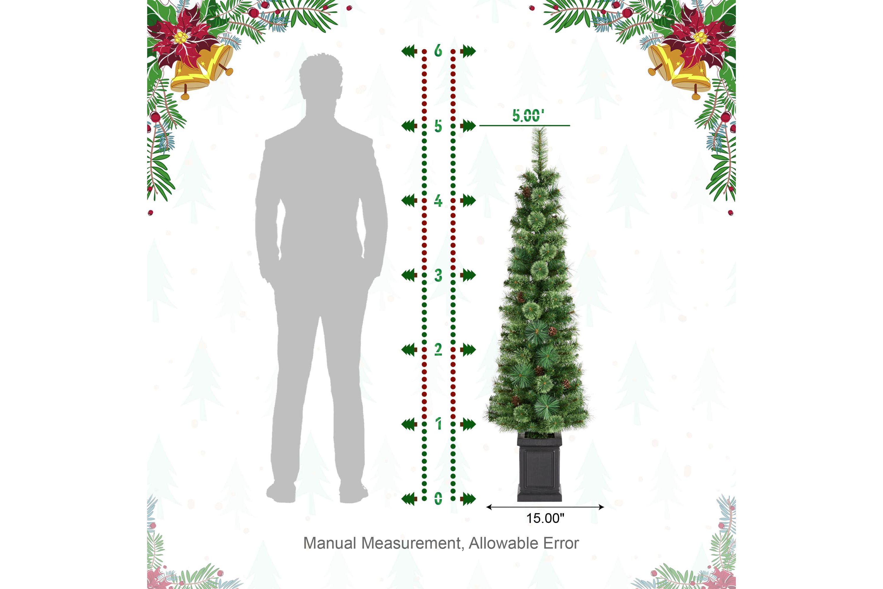 5ft Pre-Lit Green Cashmere Pine Christmas Porch Tree With pinecones,90 Warm White/Multi-color Lights,9 Function w/Remote control