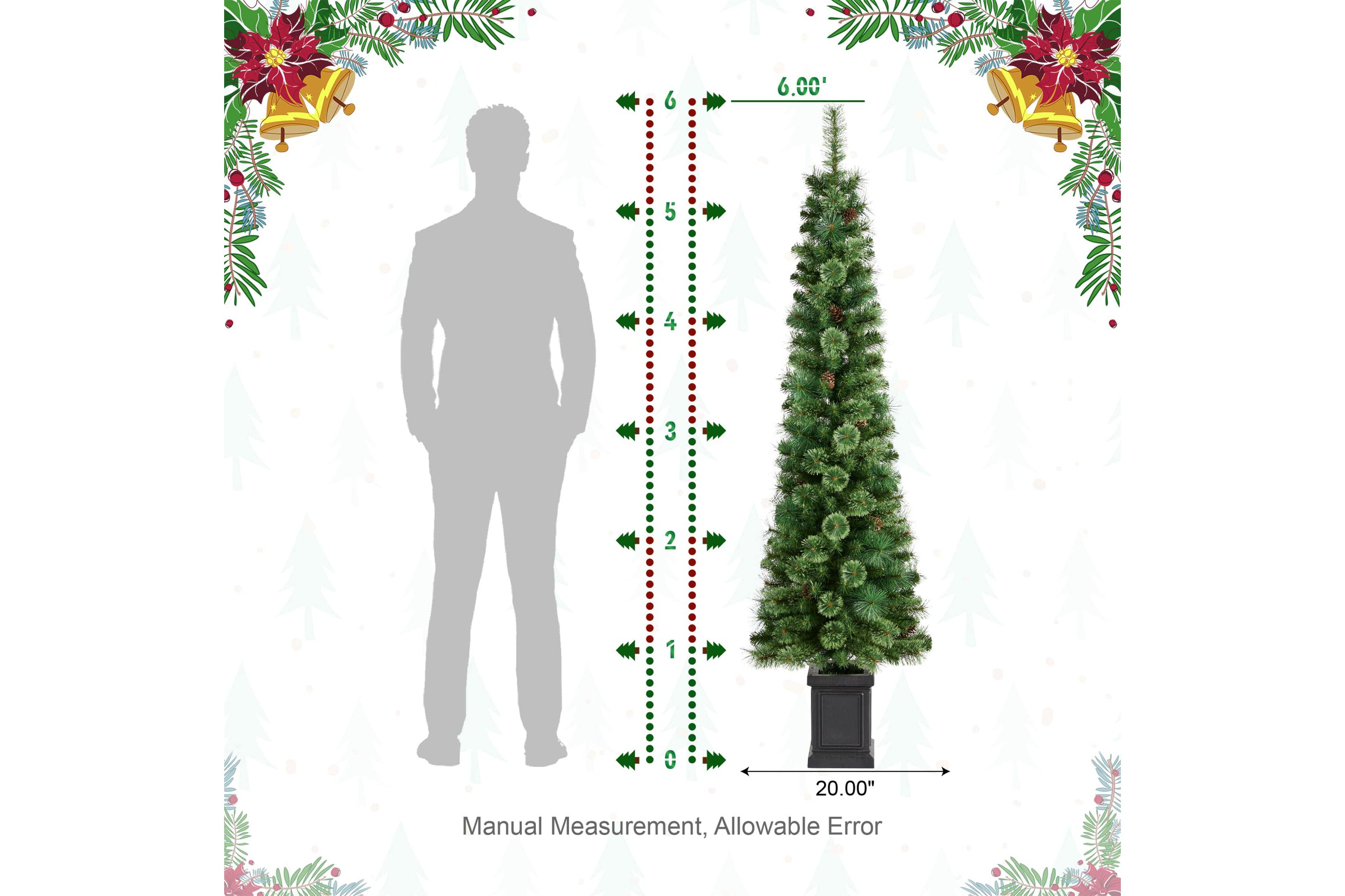 6ft Pre-Lit Green Cashmere Pine Christmas Porch Tree With pinecones,130 Warm White/Multi-color Lights,9 Function w/Remote control