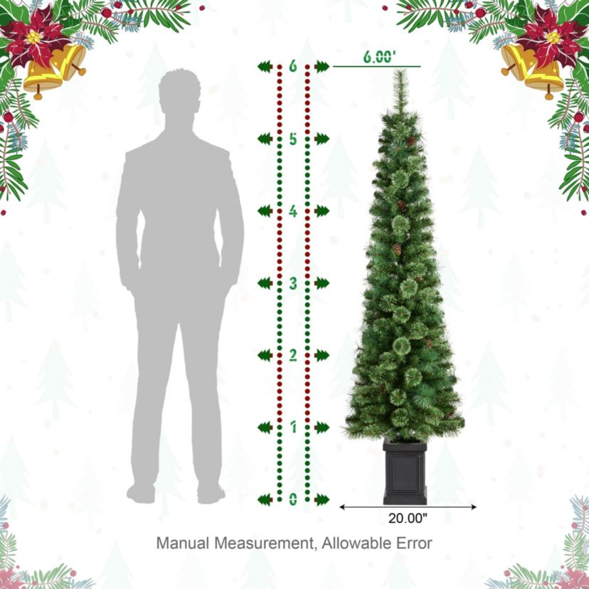 6ft Pre-Lit Green Cashmere Pine Christmas Porch Tree With pinecones,130 Warm White/Multi-color Lights,9 Function w/Remote control