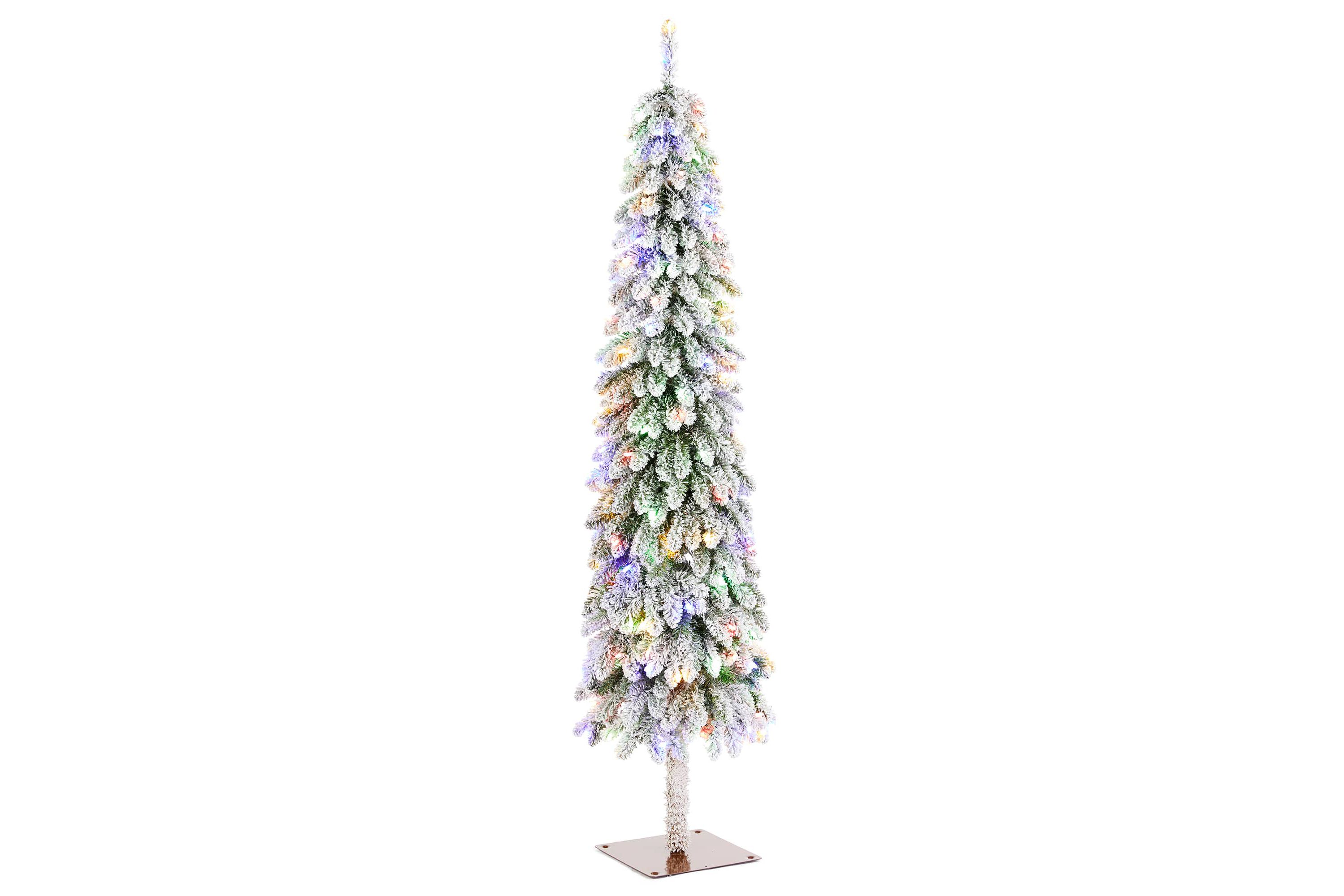 6ft Pre-Lit Flocked Artificial Christmas Tree with 150 Warm White C3 Clear LED Lights,9 function w/Foot Pedal