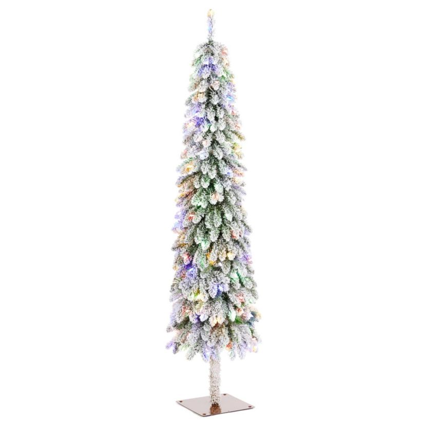 6ft Pre-Lit Flocked Artificial Christmas Tree with 150 Warm White C3 Clear LED Lights,9 function w/Foot Pedal