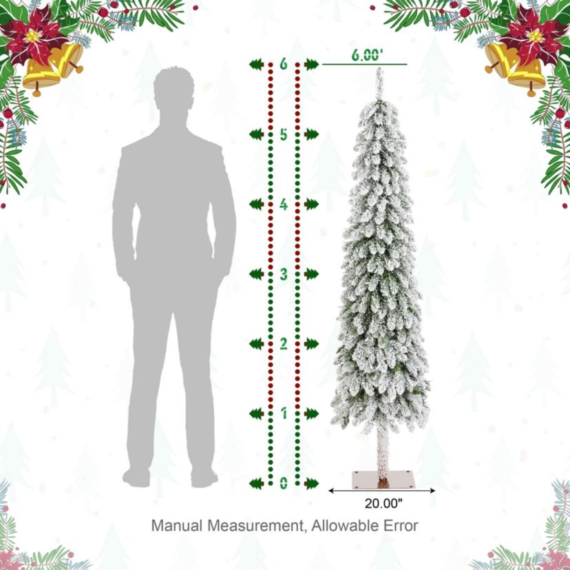 6ft Pre-Lit Flocked Artificial Christmas Tree with 150 Warm White C3 Clear LED Lights,9 function w/Foot Pedal