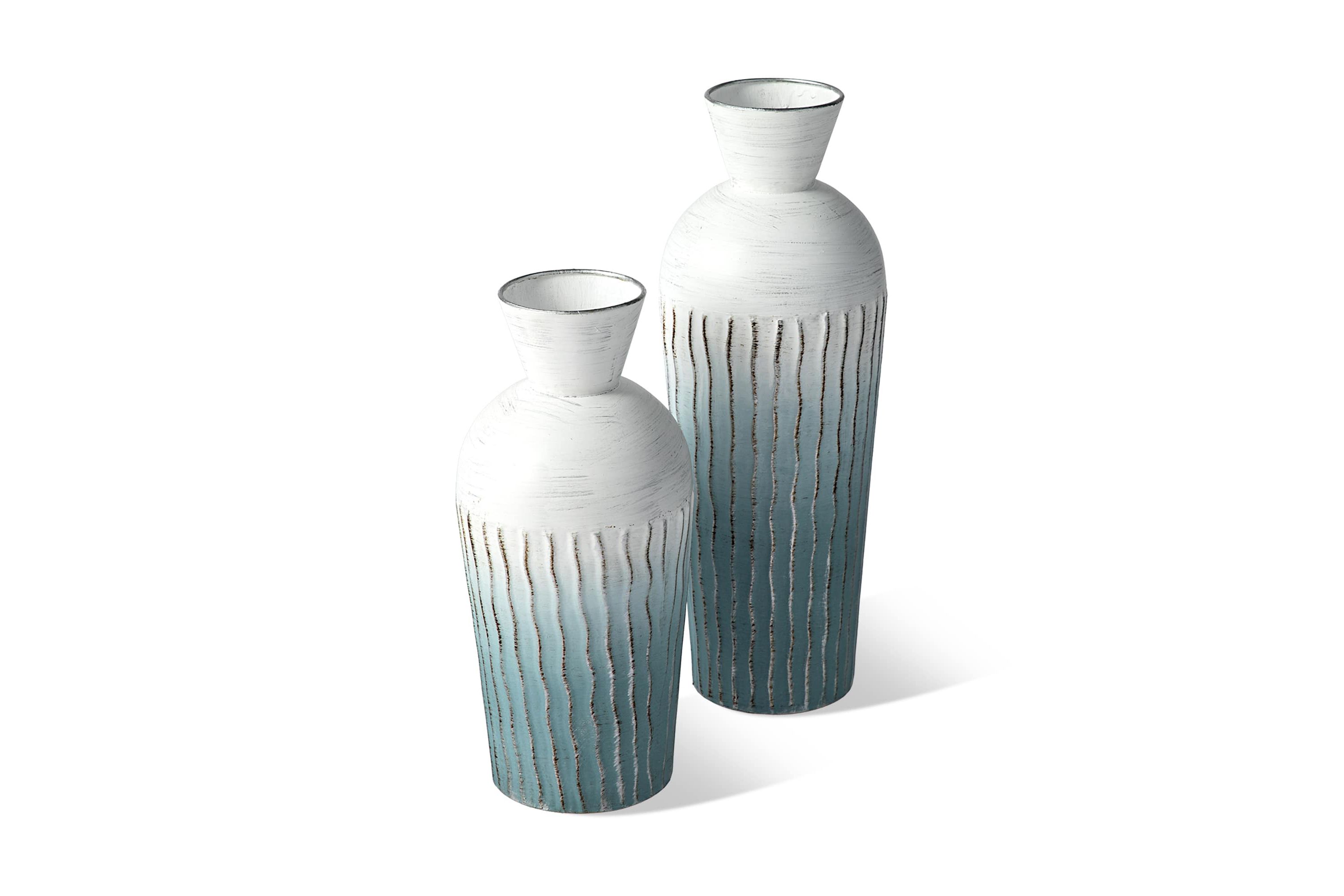 Set of 2 Abstract Ombre Aqua Metal Vases