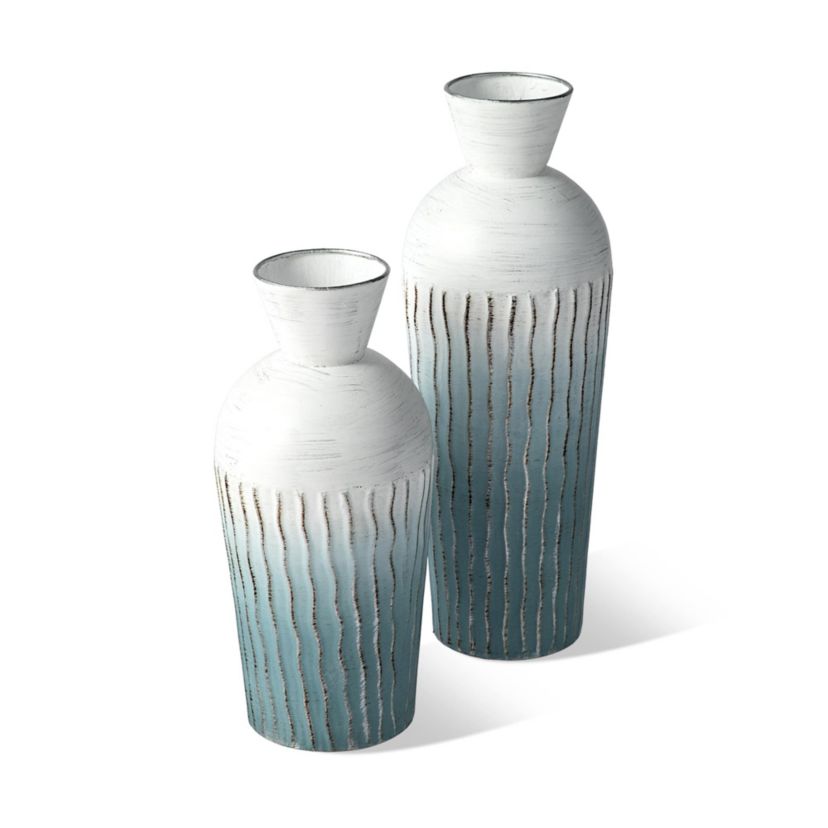 Set of 2 Abstract Ombre Aqua Metal Vases