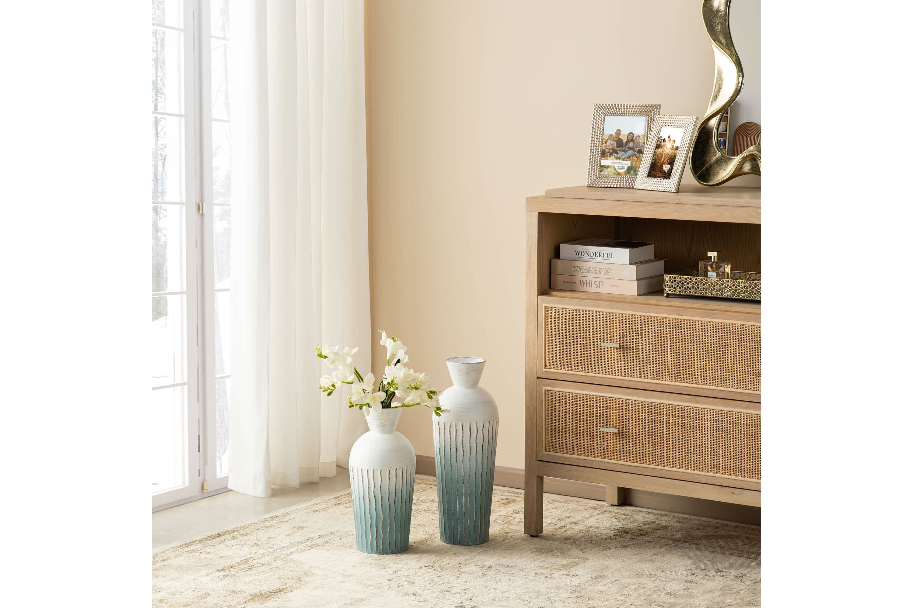 Set of 2 Abstract Ombre Aqua Metal Vases