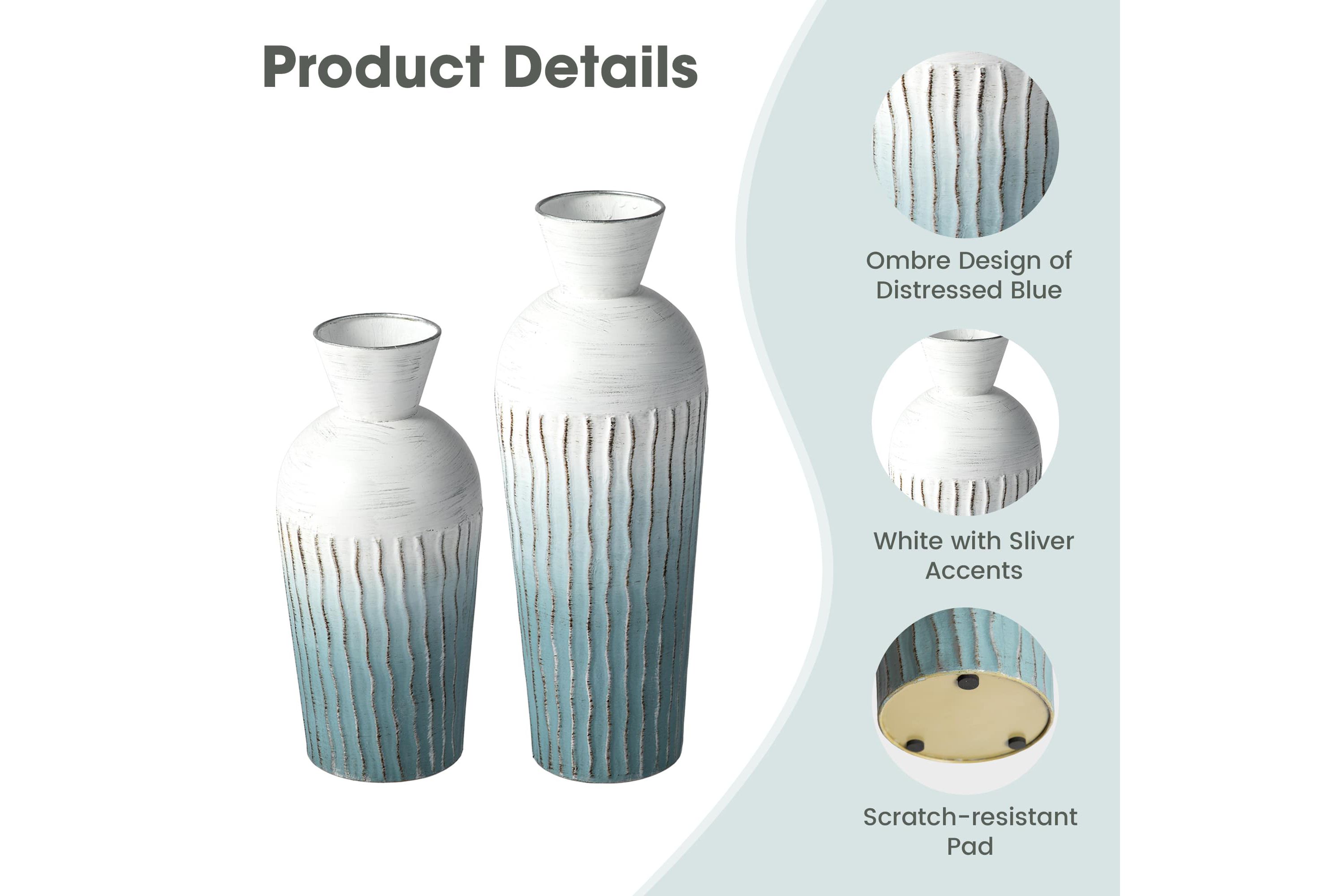 Set of 2 Abstract Ombre Aqua Metal Vases