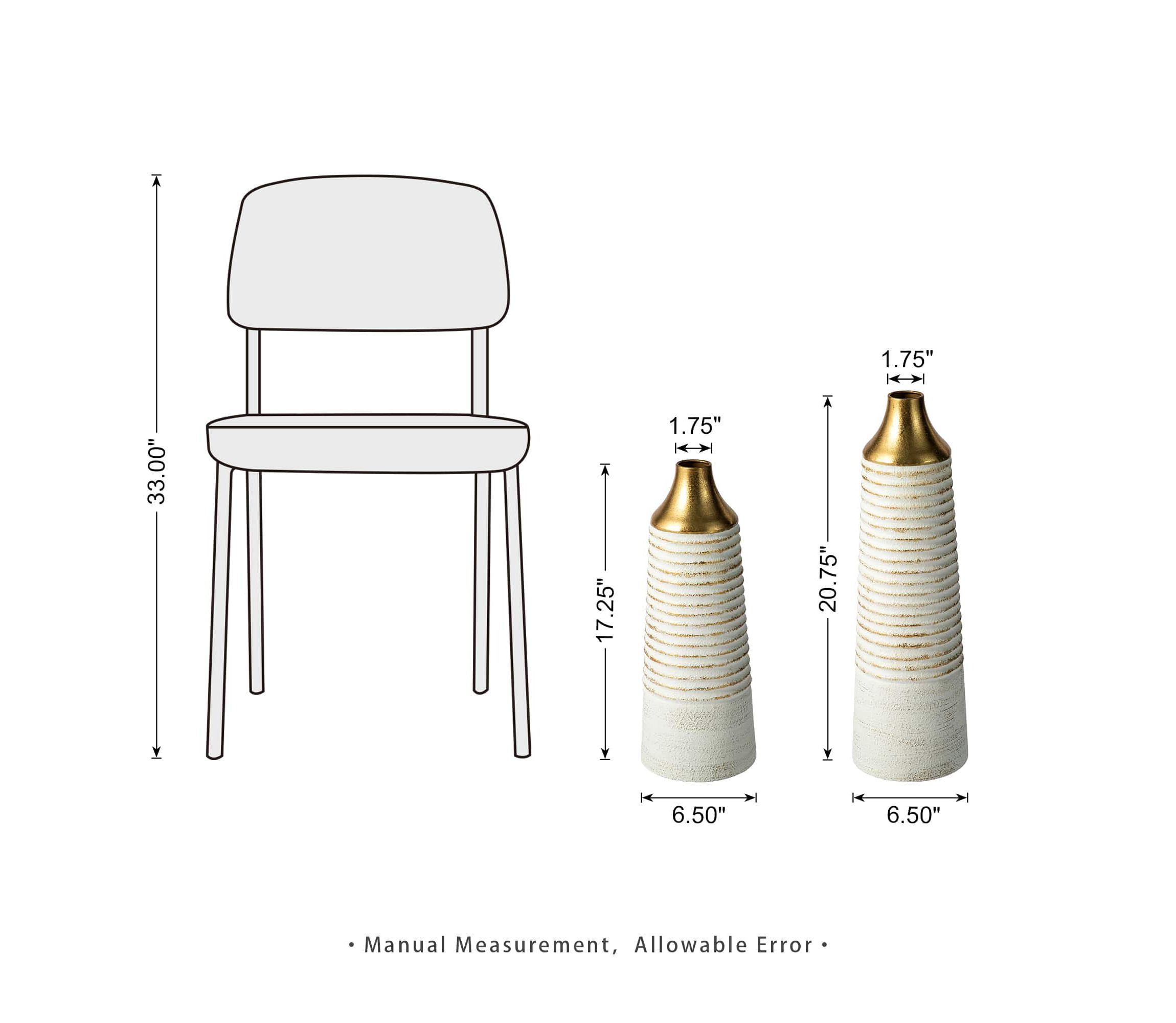 Set of 2 Modern White & Gold Stripes Metal Vases