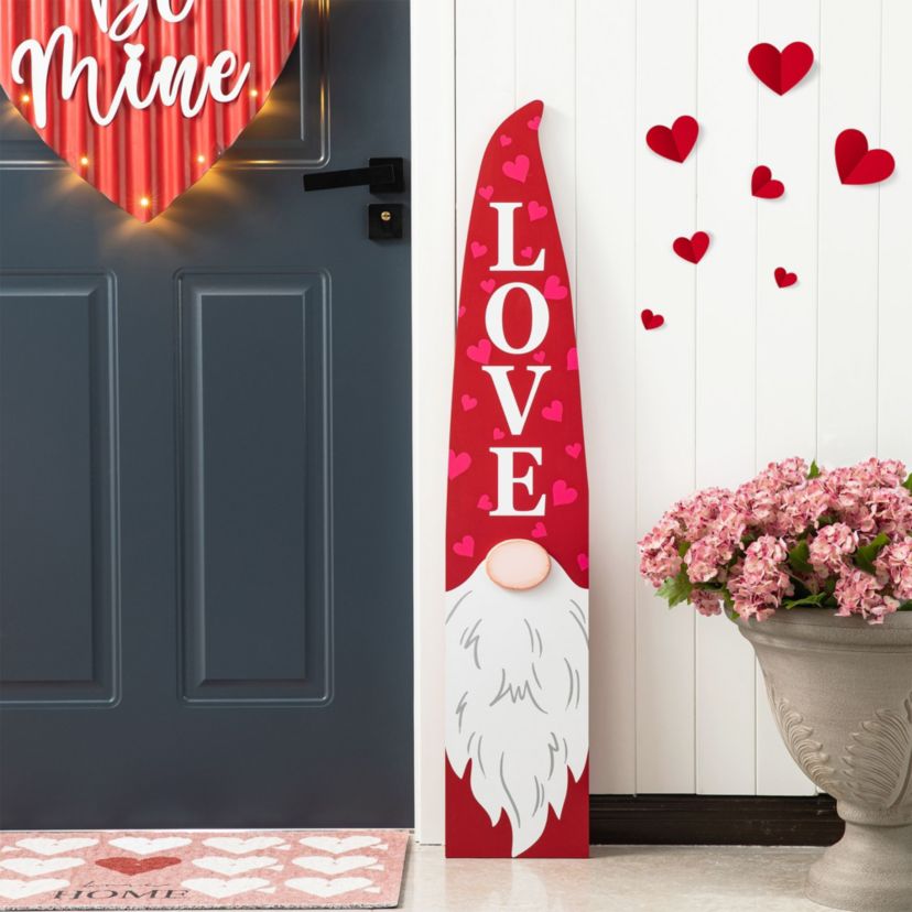 42"H Valentines Wooden Gnome Porch Decor