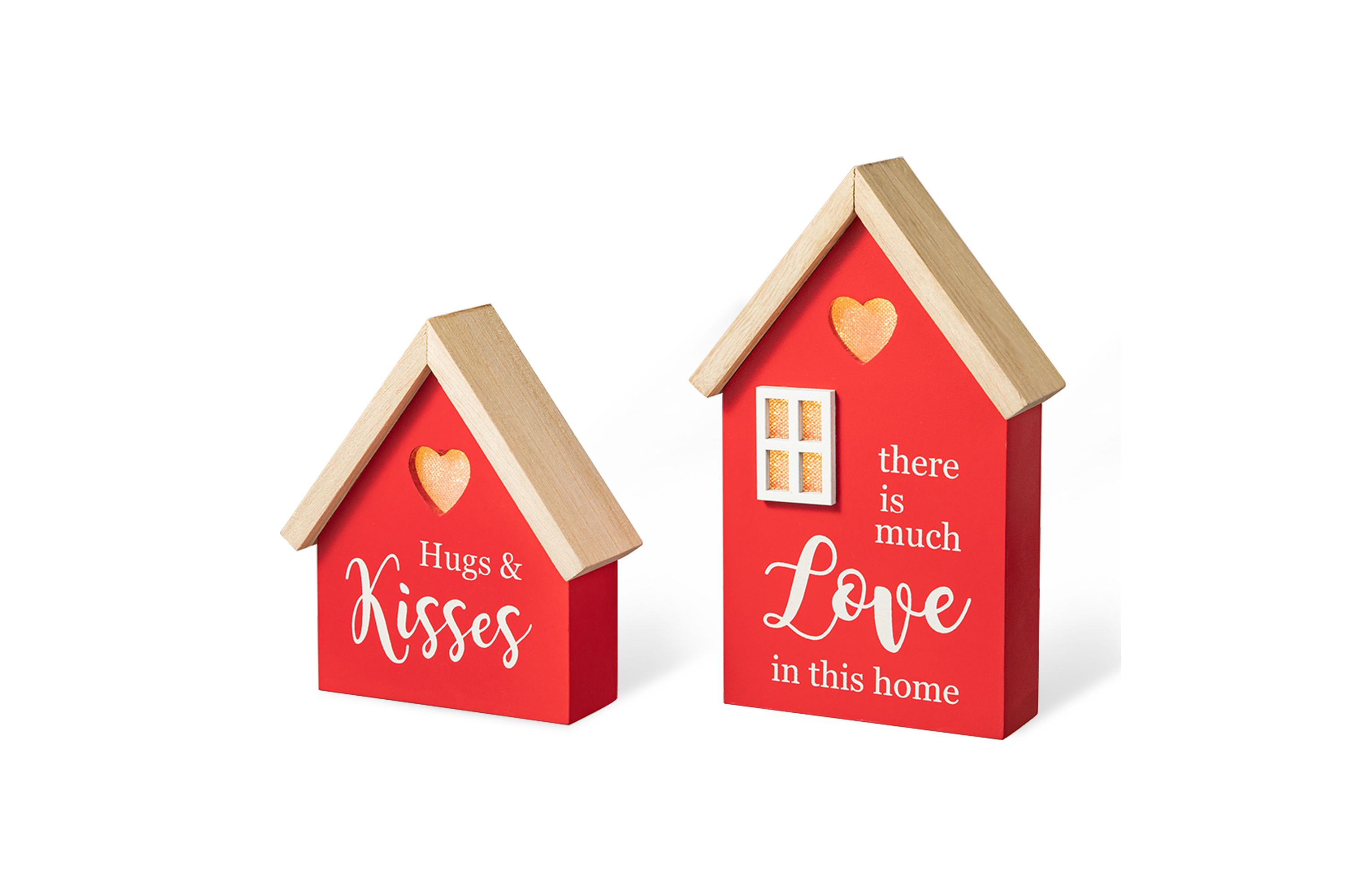 Set of 2 Lighted Valentine‘s Wooden House-shaped Table Decor