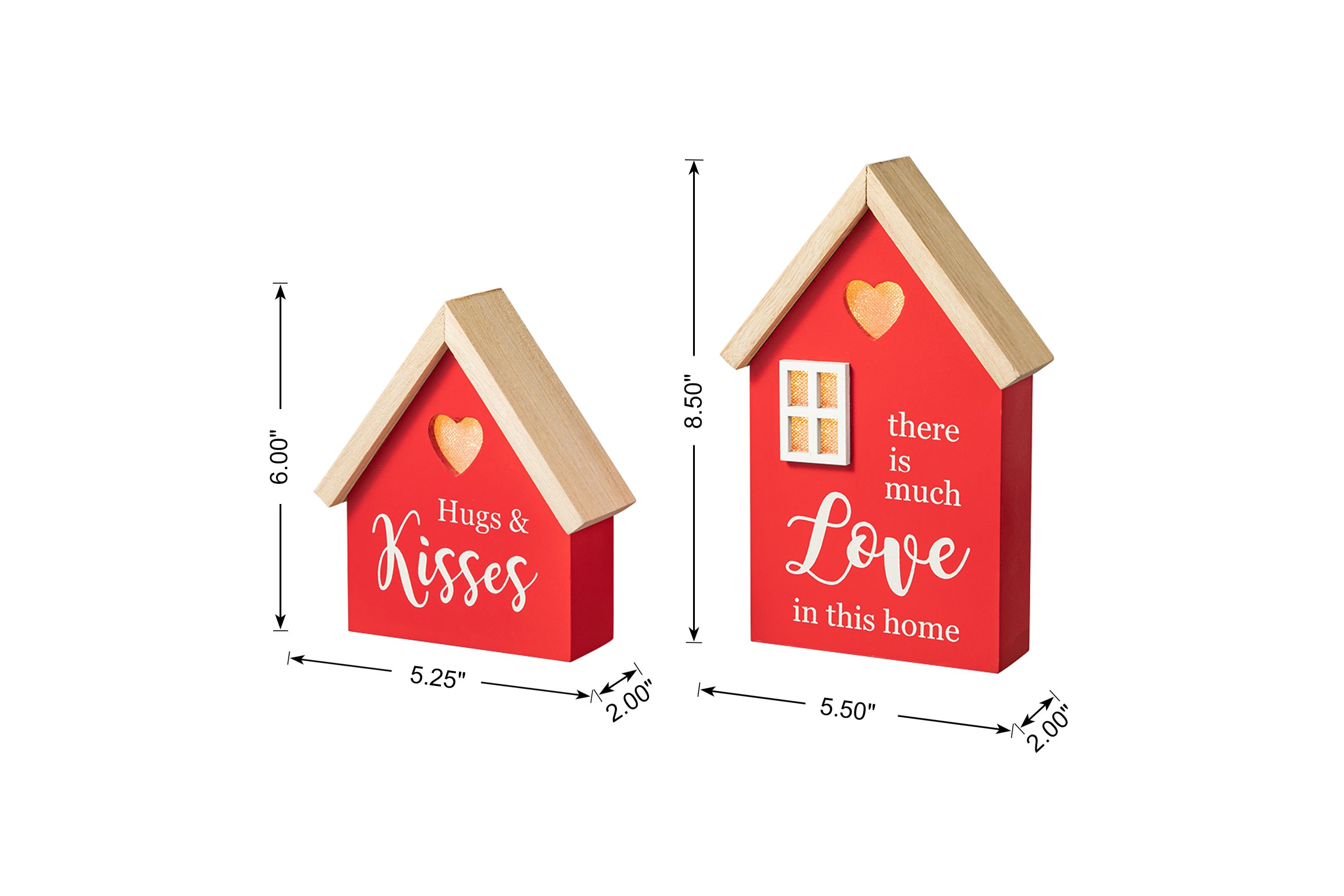 Set of 2 Lighted Valentine‘s Wooden House-shaped Table Decor