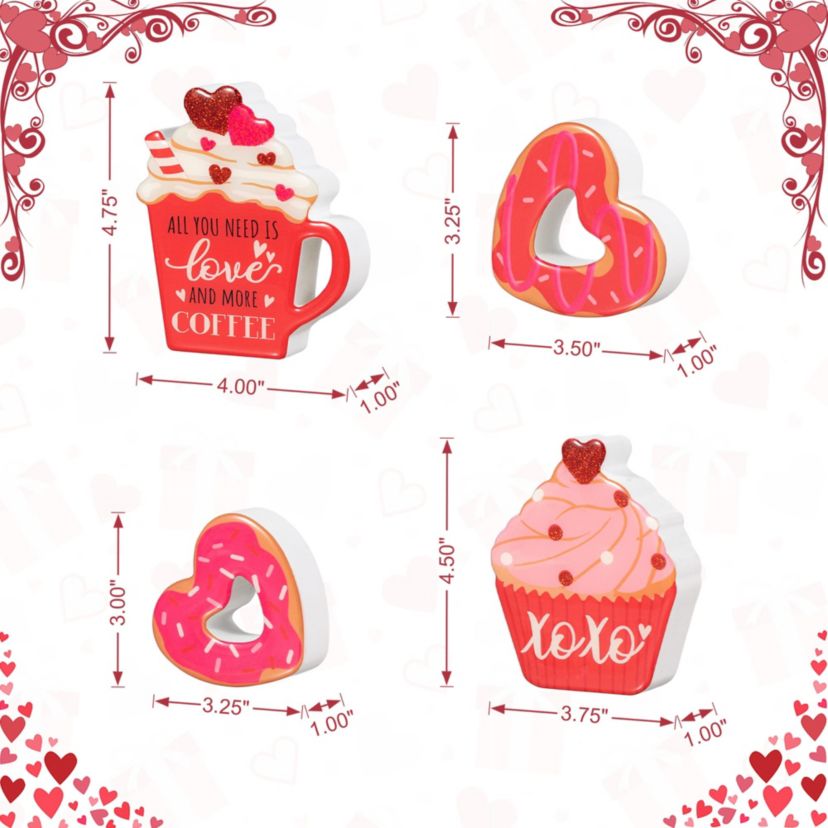 7"H Set of 4 Valentines Epoxy Wooden Cup Cakes and Heart Table Tiered Tray Set
