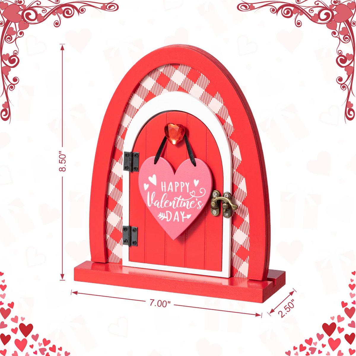 8.5"H Valentines Wooden Door-Shaped Photo Frame Table Decor