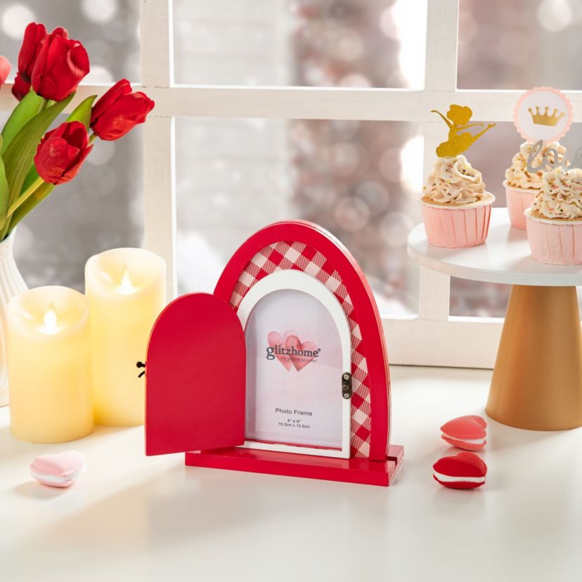 8.5"H Valentines Wooden Door-Shaped Photo Frame Table Decor