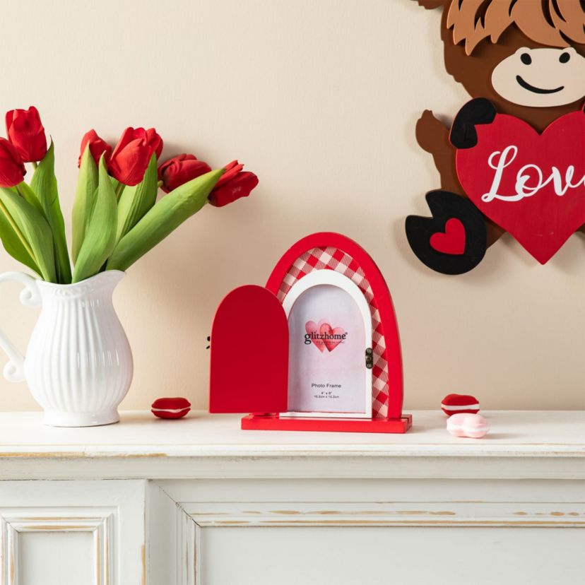 8.5"H Valentines Wooden Door-Shaped Photo Frame Table Decor