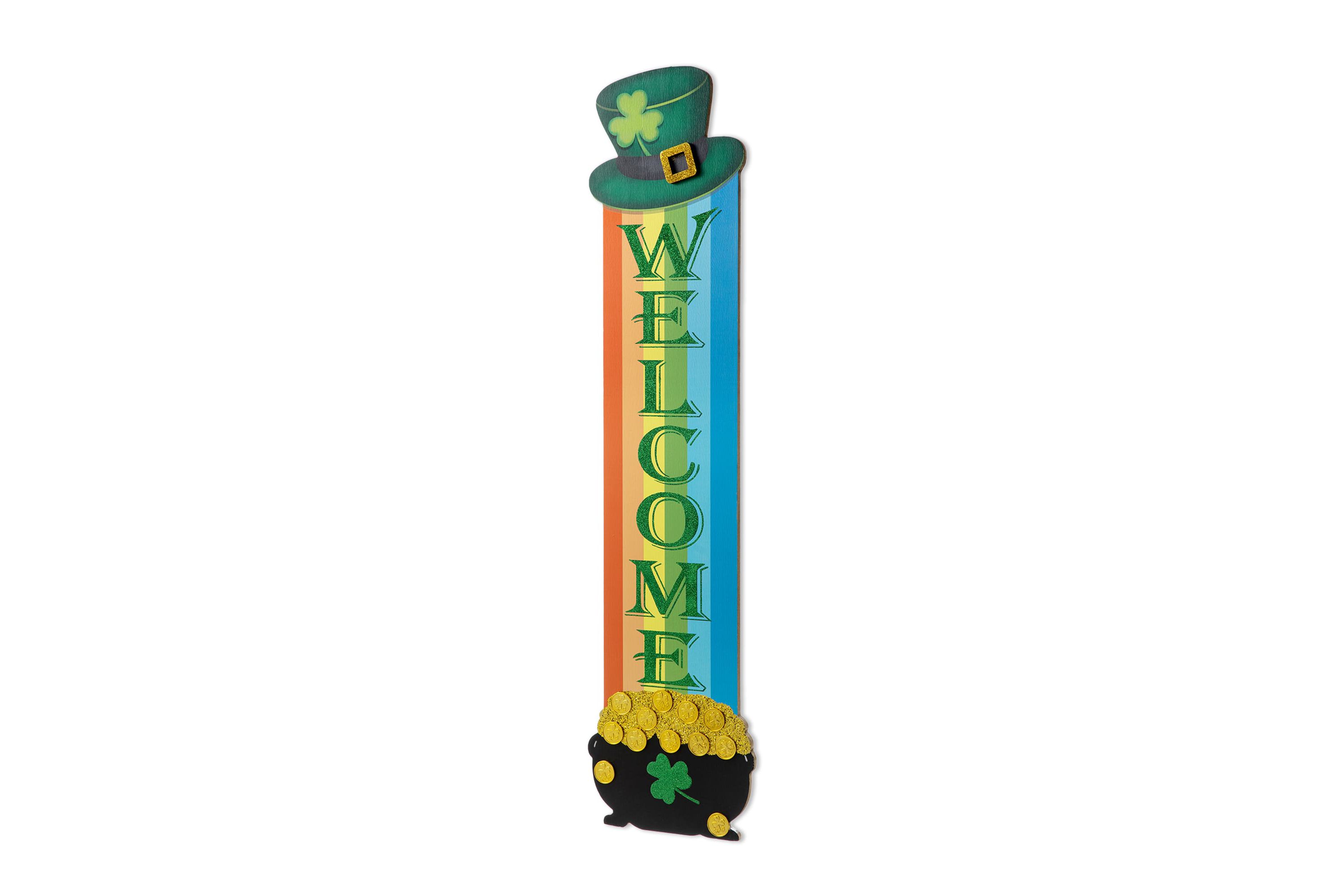 42"H St.Patricks Wooden Rainbow & Pot of Gold Porch Decor