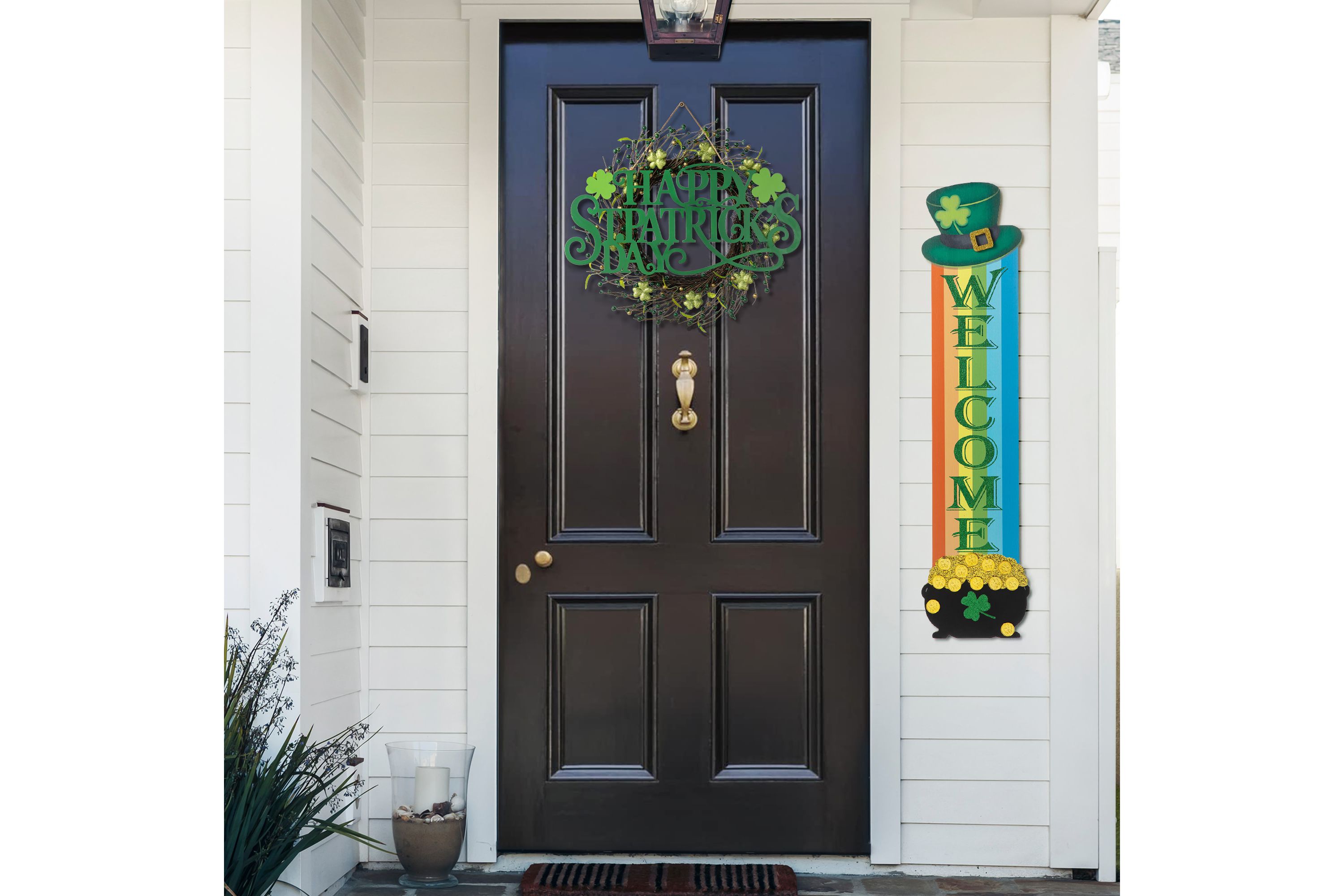 42"H St.Patricks Wooden Rainbow & Pot of Gold Porch Decor